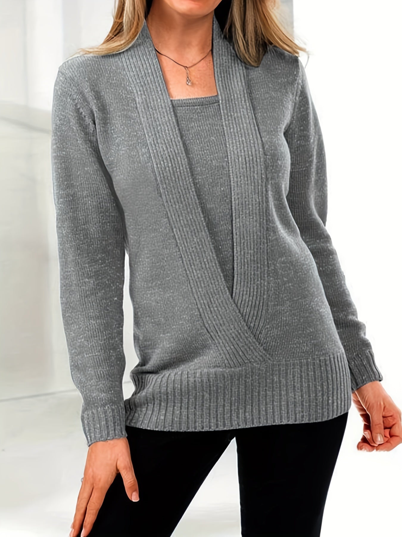 Versatile rib knit sweater for women