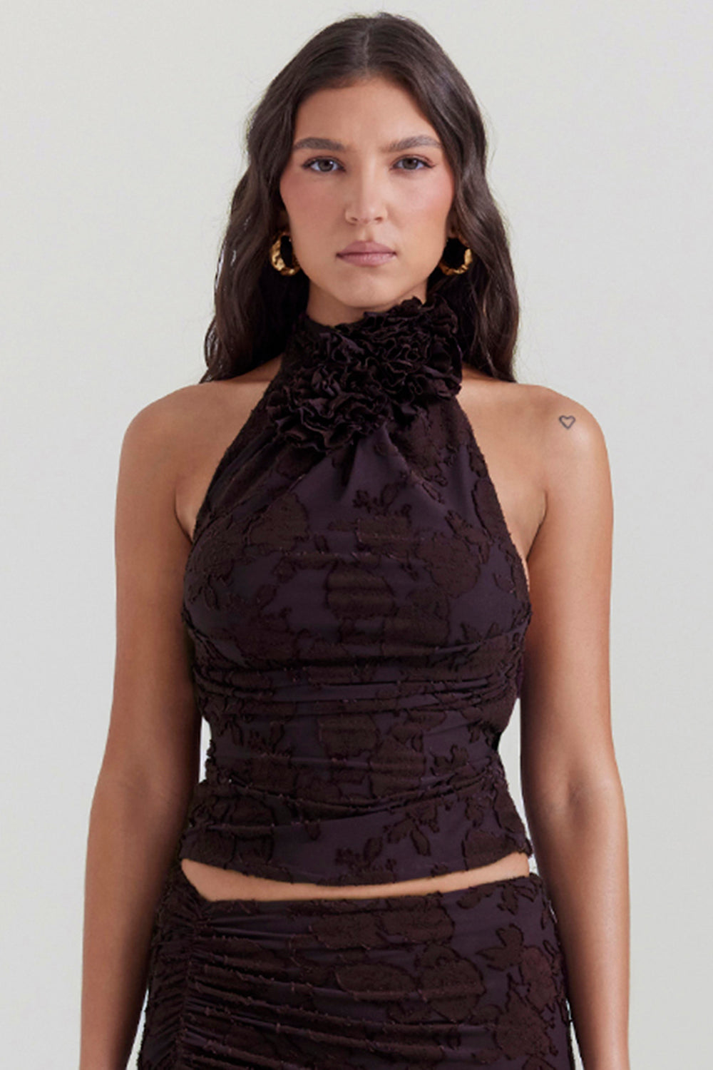 Cocoa halter top with midi skirt