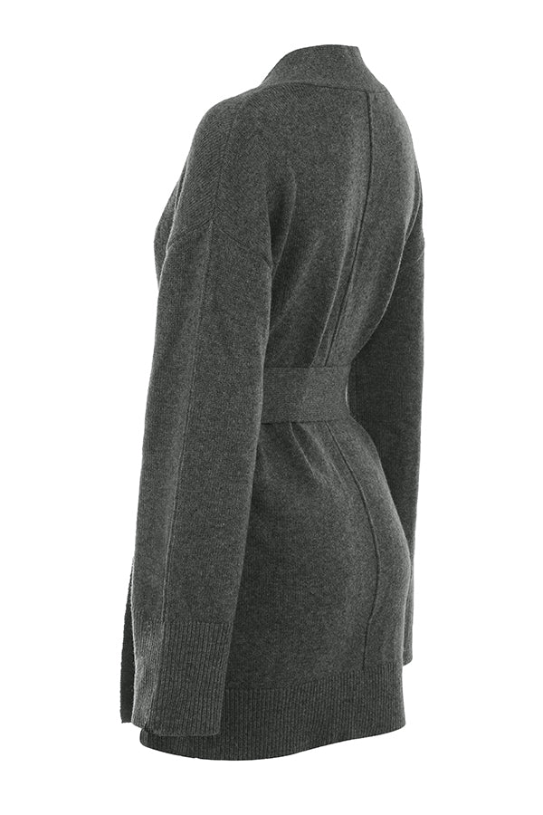 Anthracite-colored cashmere blend cardigan with belt, bralette and pants