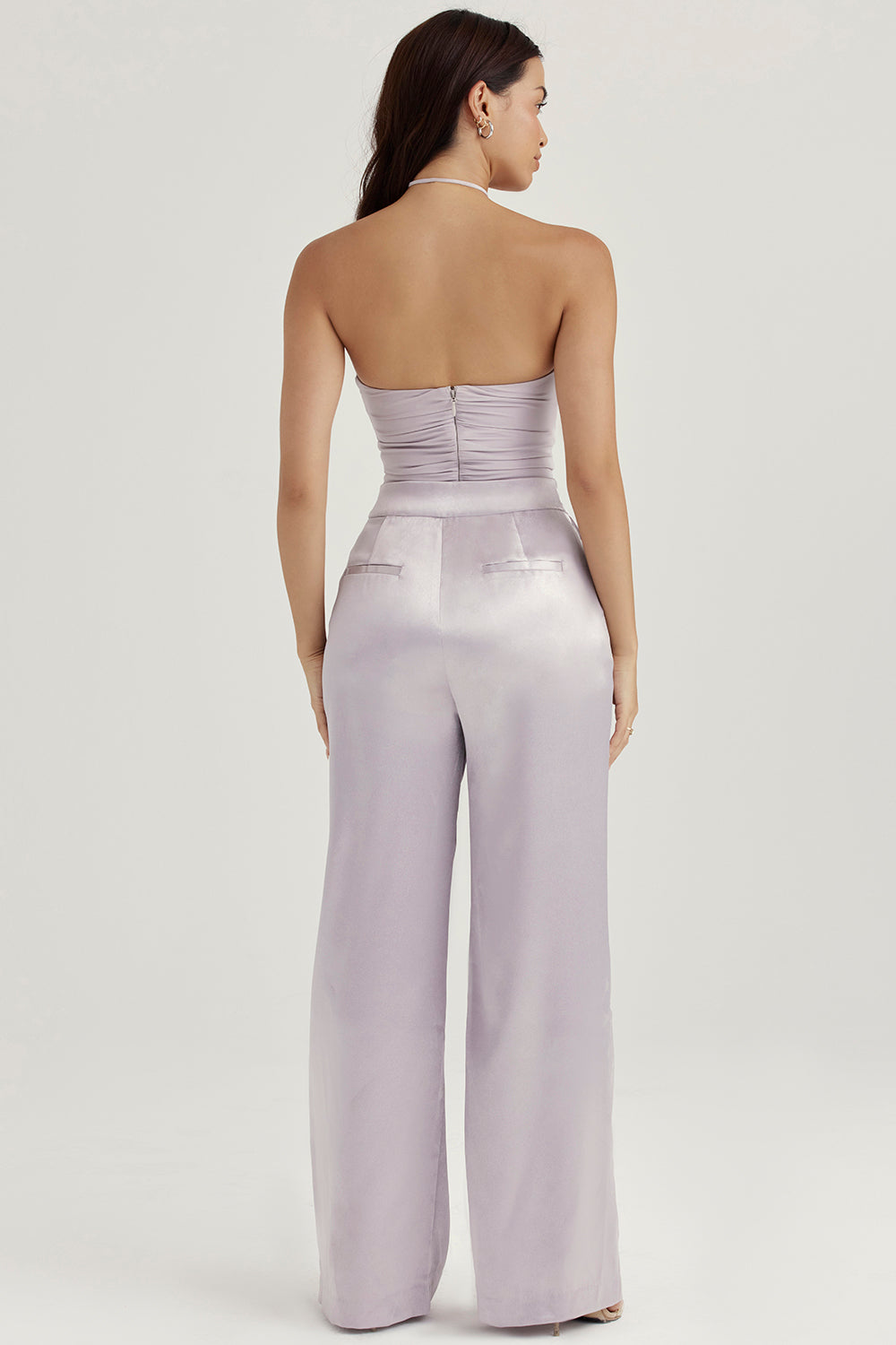 Gray body with floral trim and satin trousers