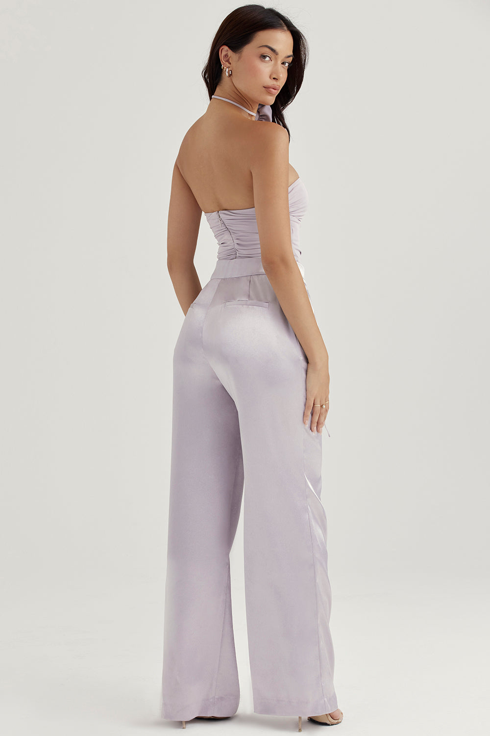 Gray body with floral trim and satin trousers