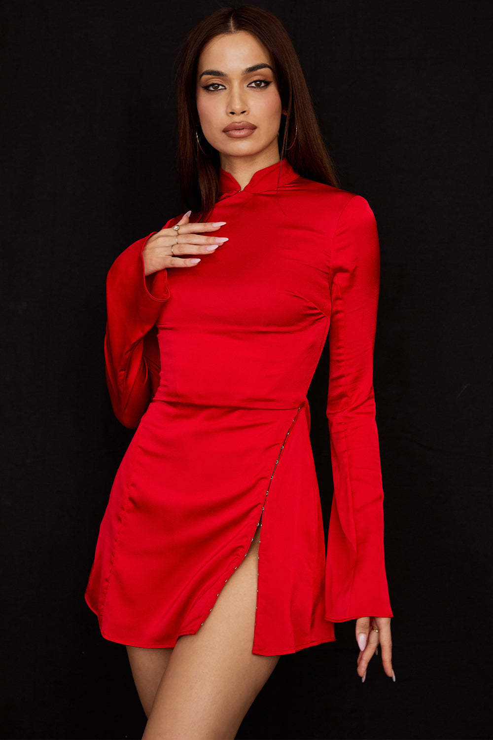 Deep red satin mini dress