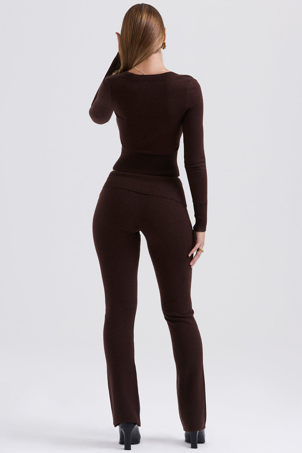 Round neck top and trousers in chocolate cashmere blend