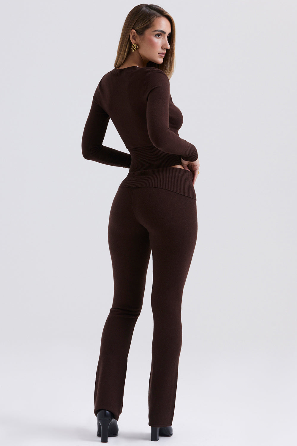 Round neck top and trousers in chocolate cashmere blend