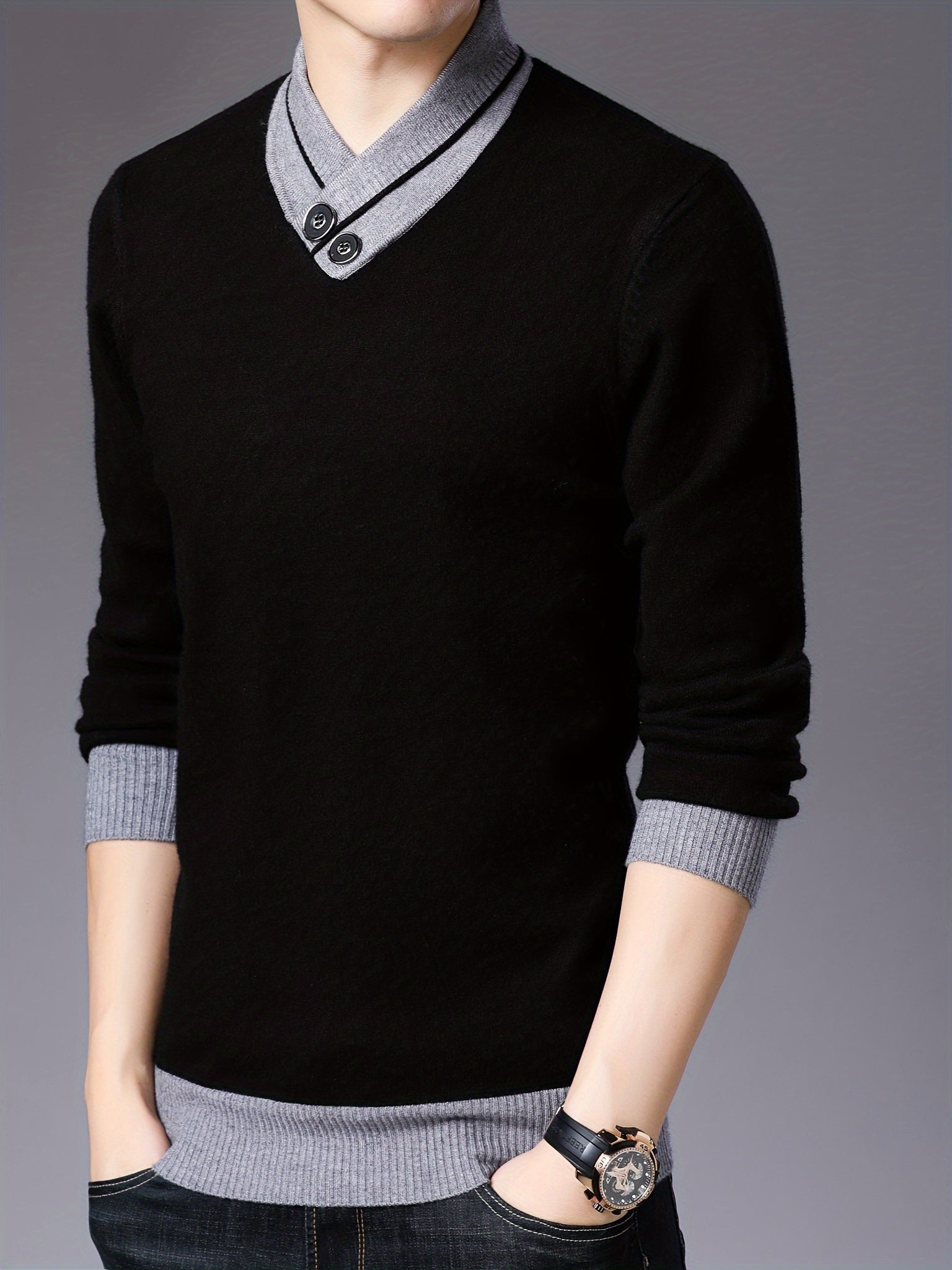 Shawl collar sweater for men