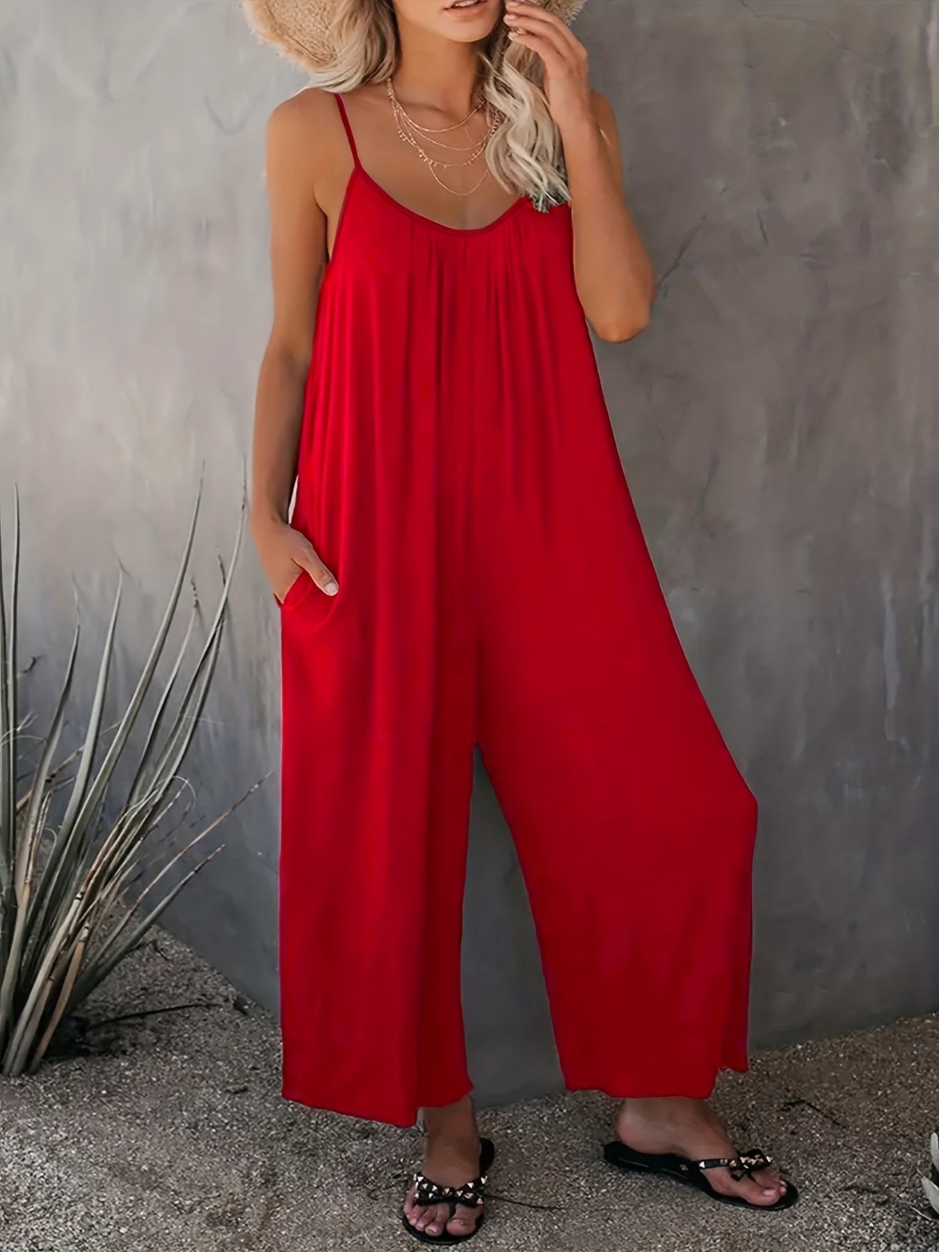 Jumpsuit with wide legs and spaghetti straps