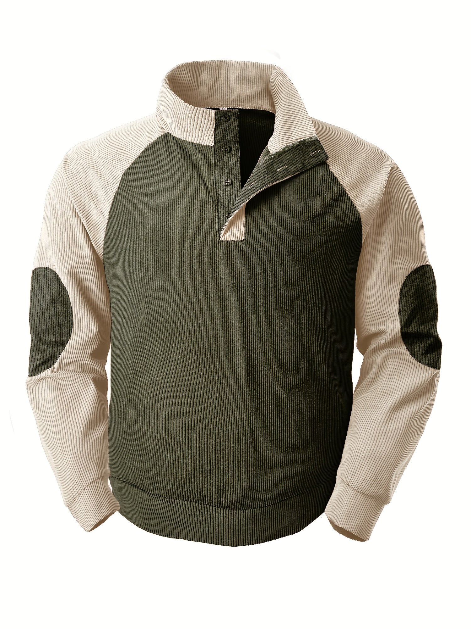 Ribbed vintage Henley shirt with long sleeves and stand-up collar