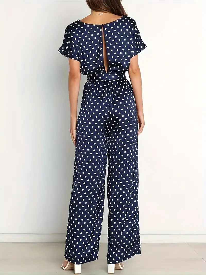 Elegant navy blue jumpsuit with dots