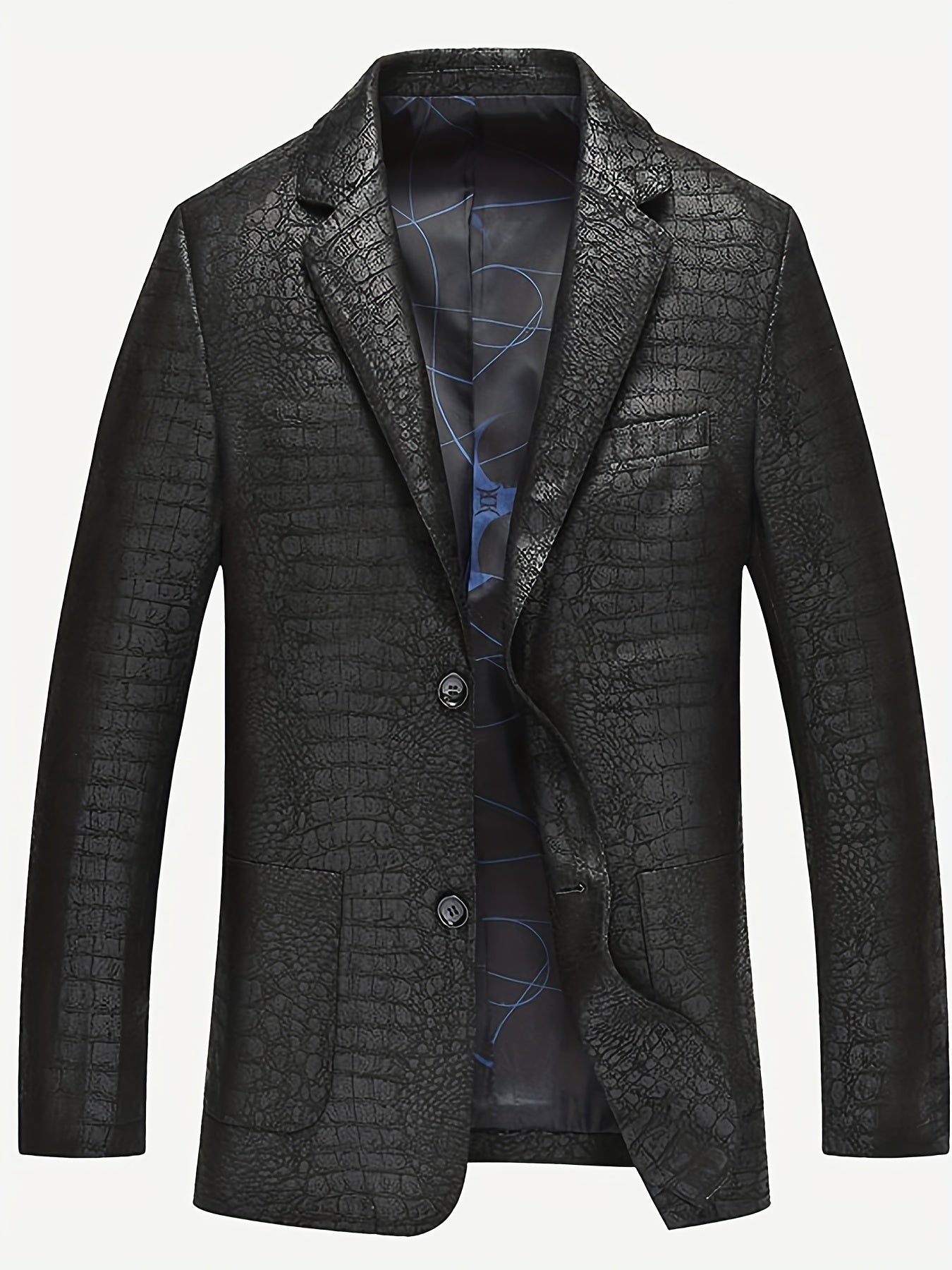 Imitation leather blazer jacket with lapels