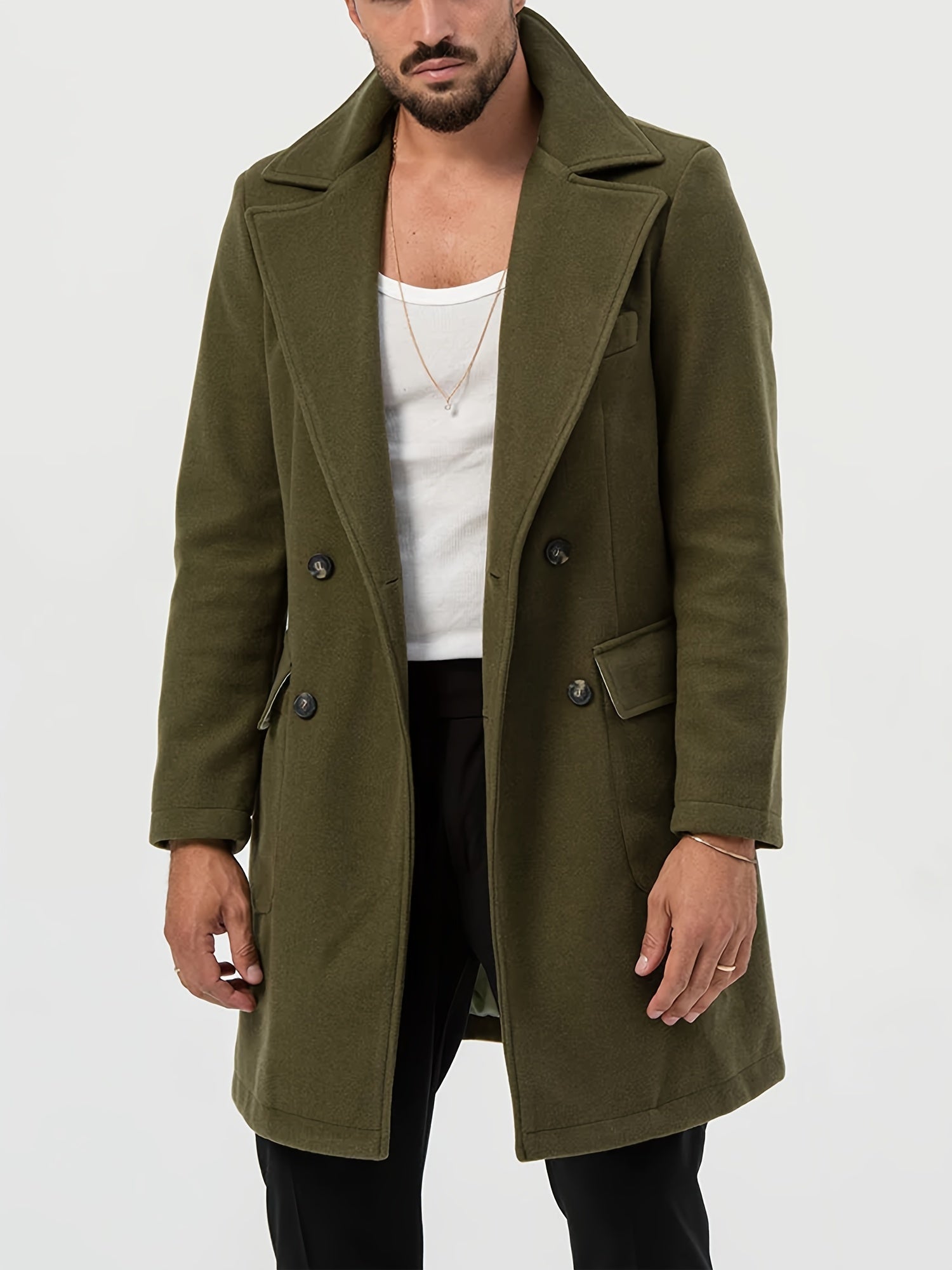 Green trench coat for men