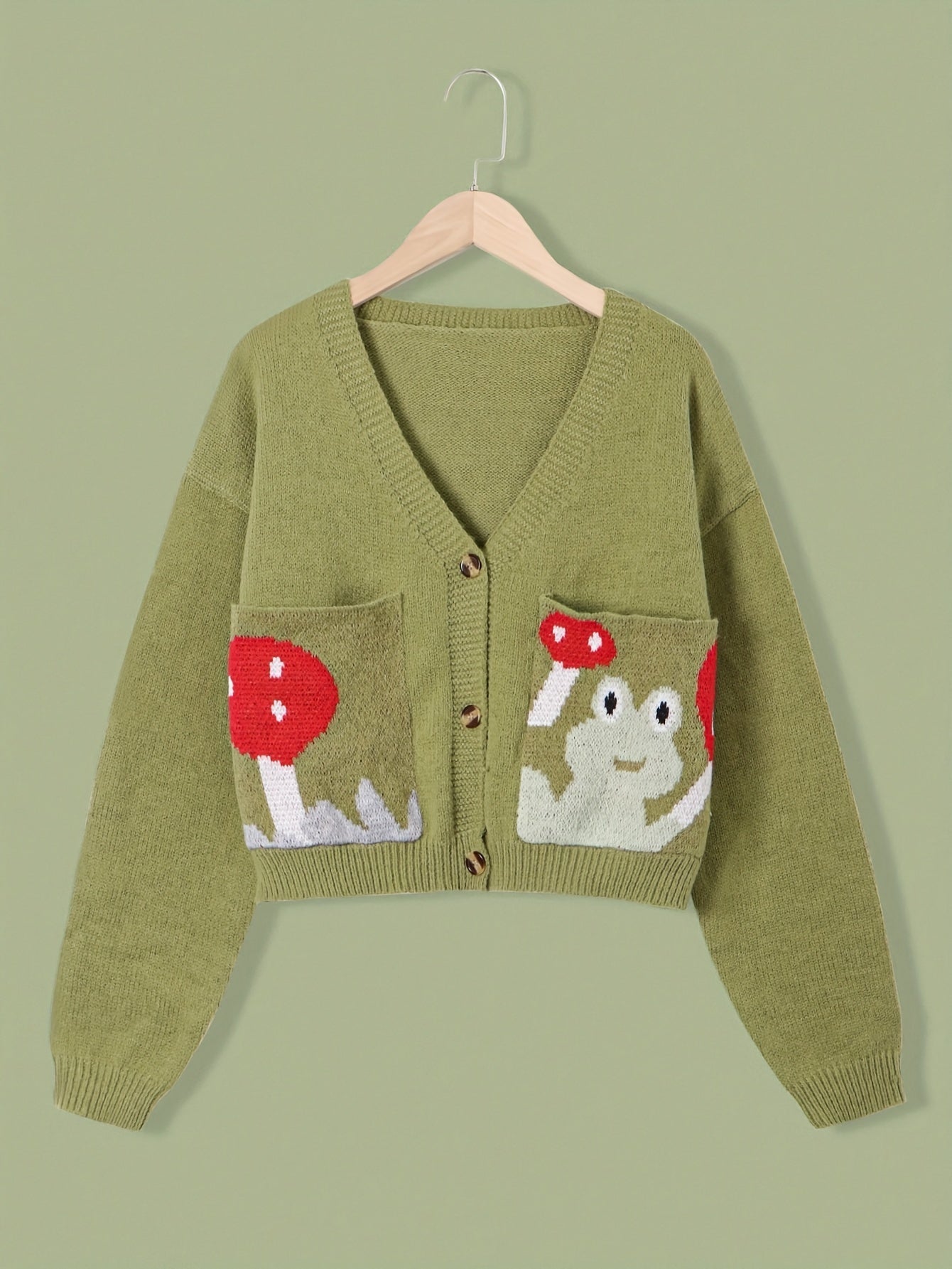 Cardigan with mushroom and frog pattern