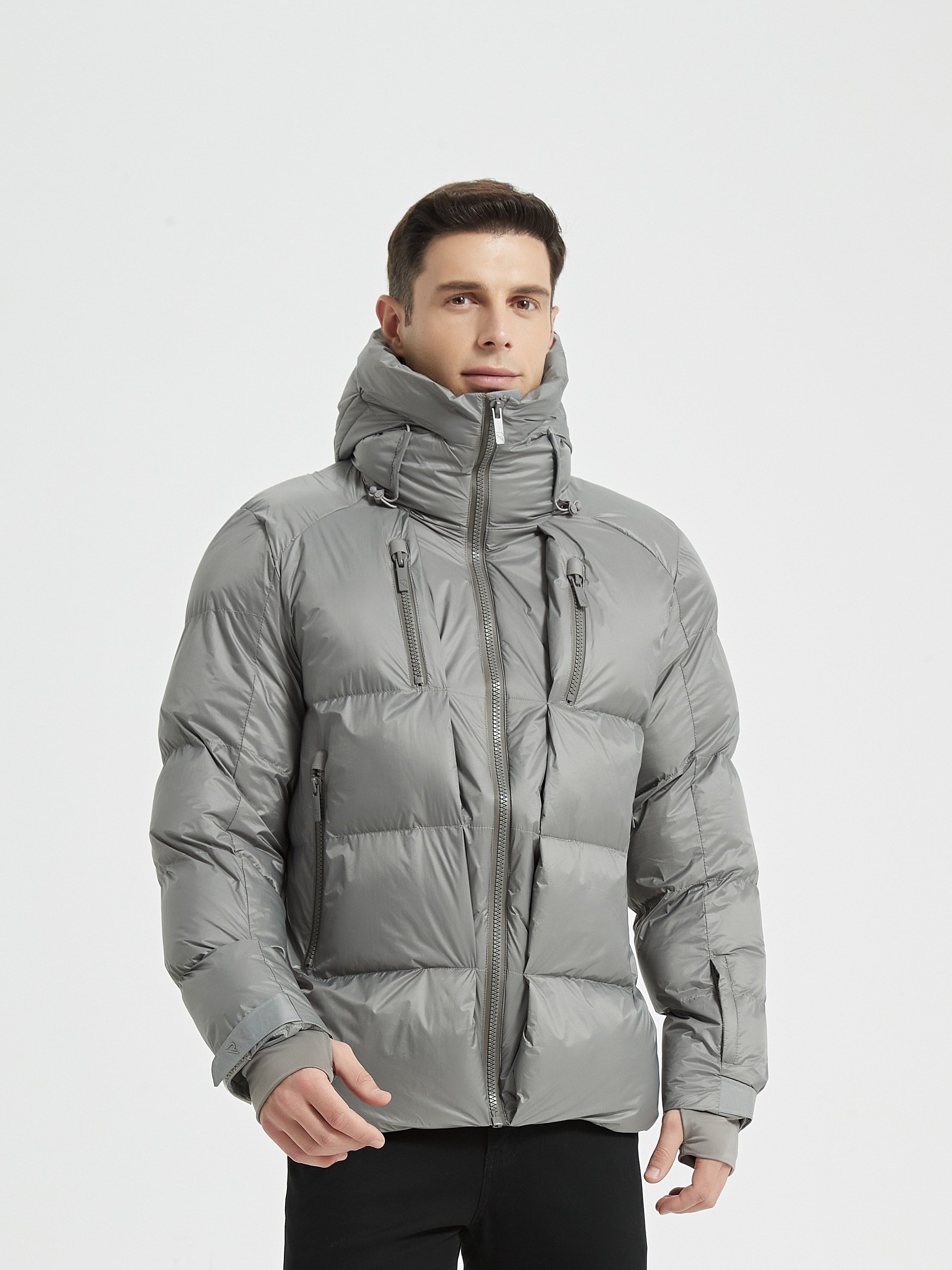 Windproof puffer jacket with stand-up collar