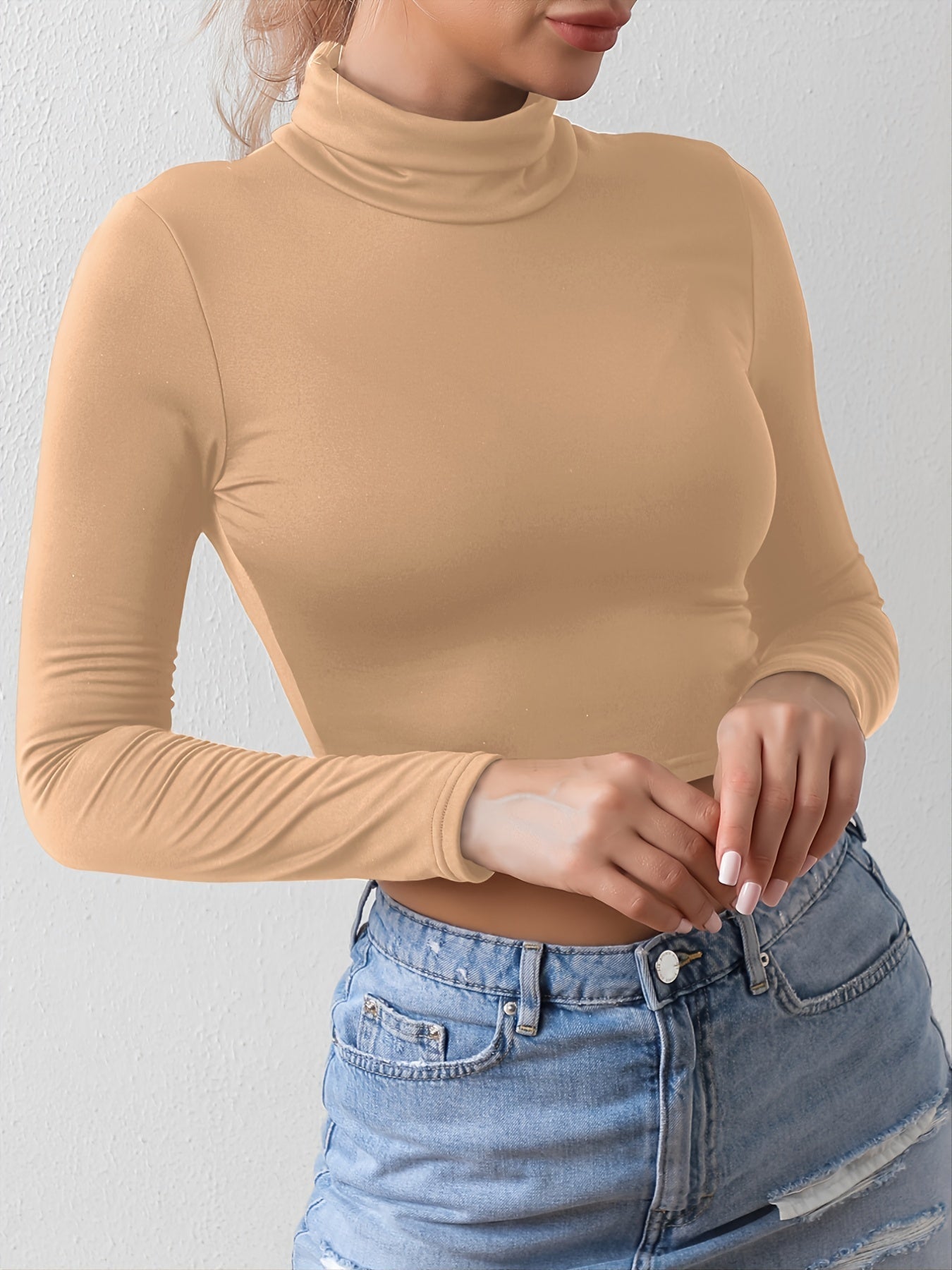 Skinny crop T-shirt with turtleneck