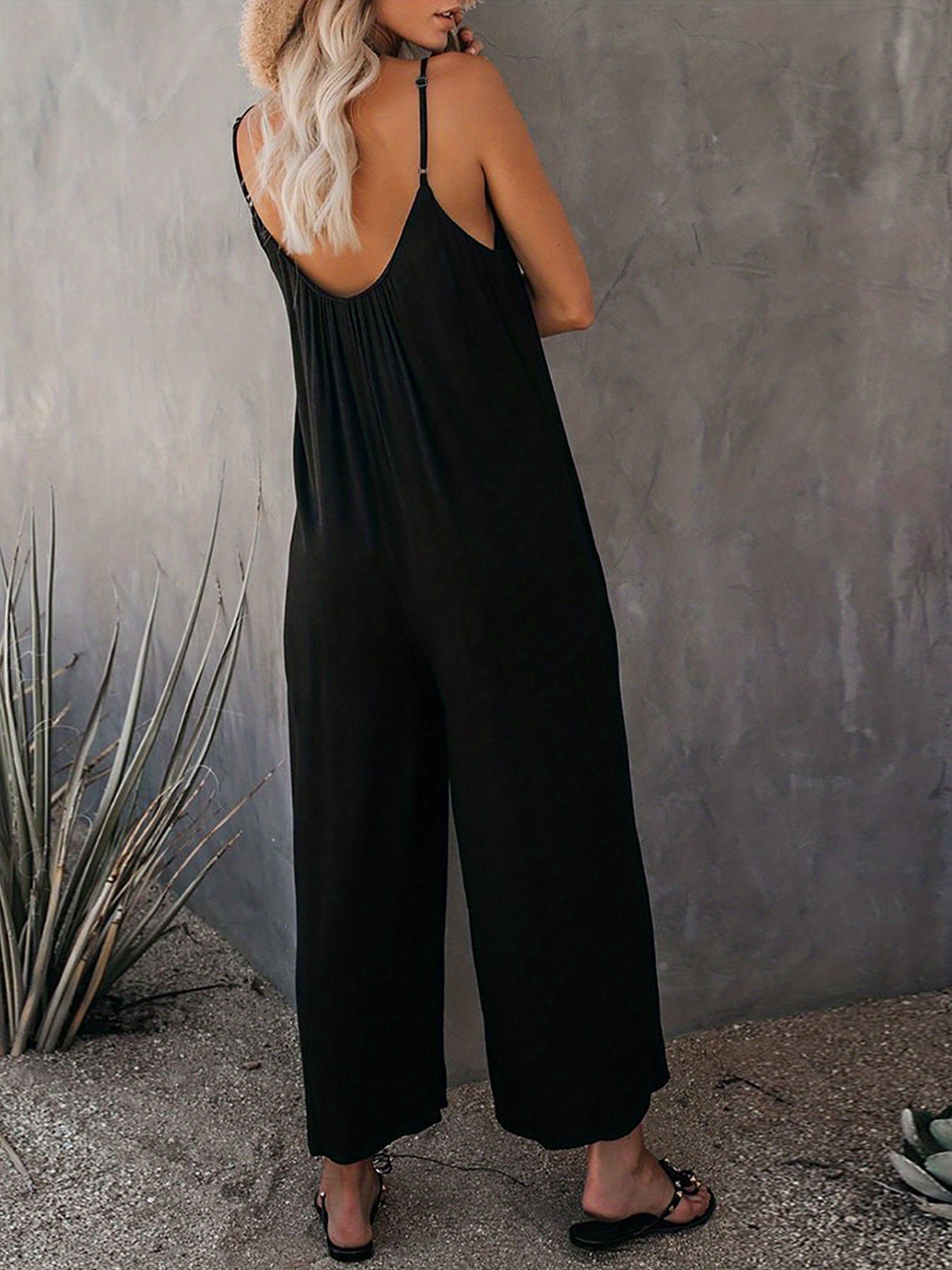 Jumpsuit with wide legs and spaghetti straps