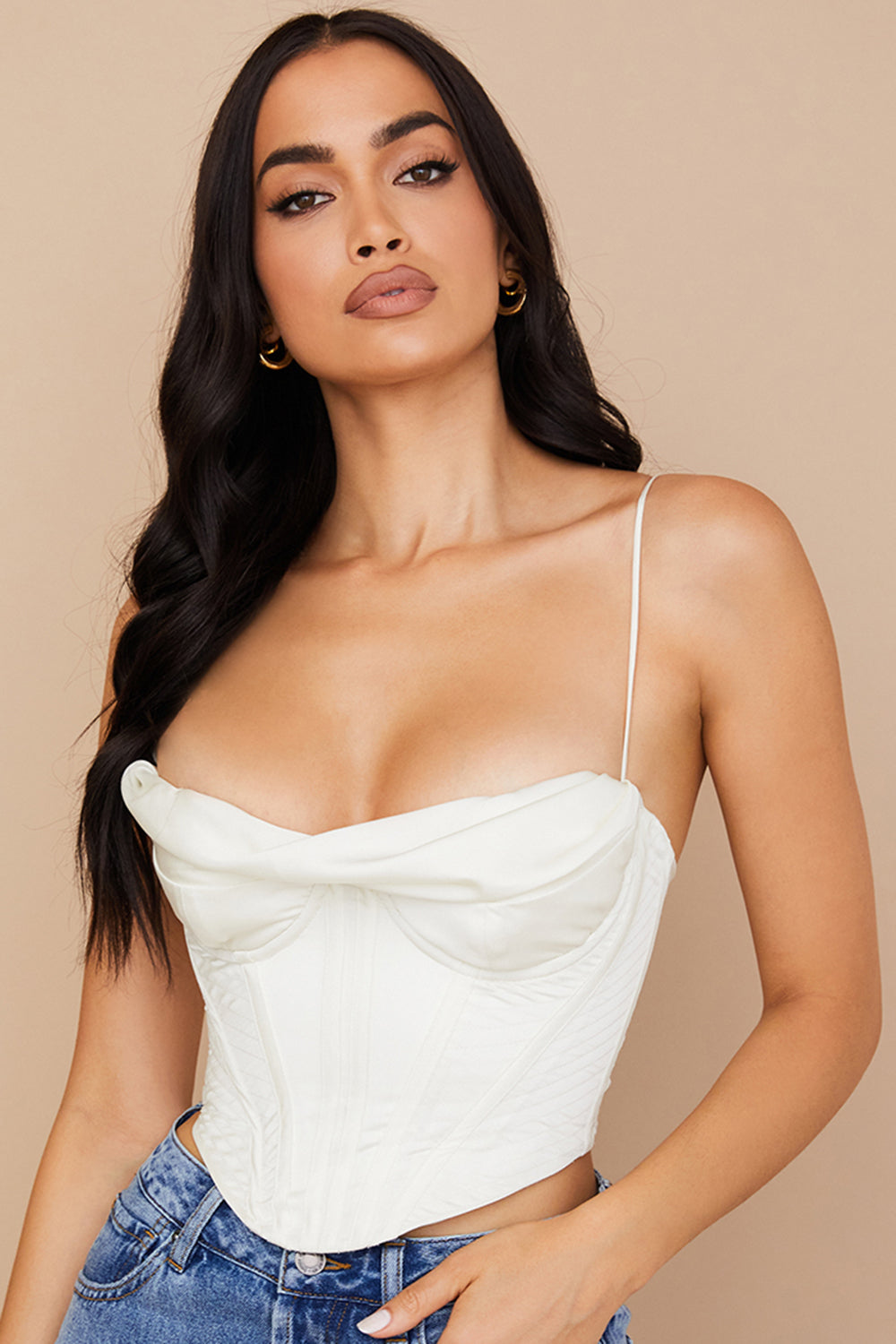 Ivory satin draped corset