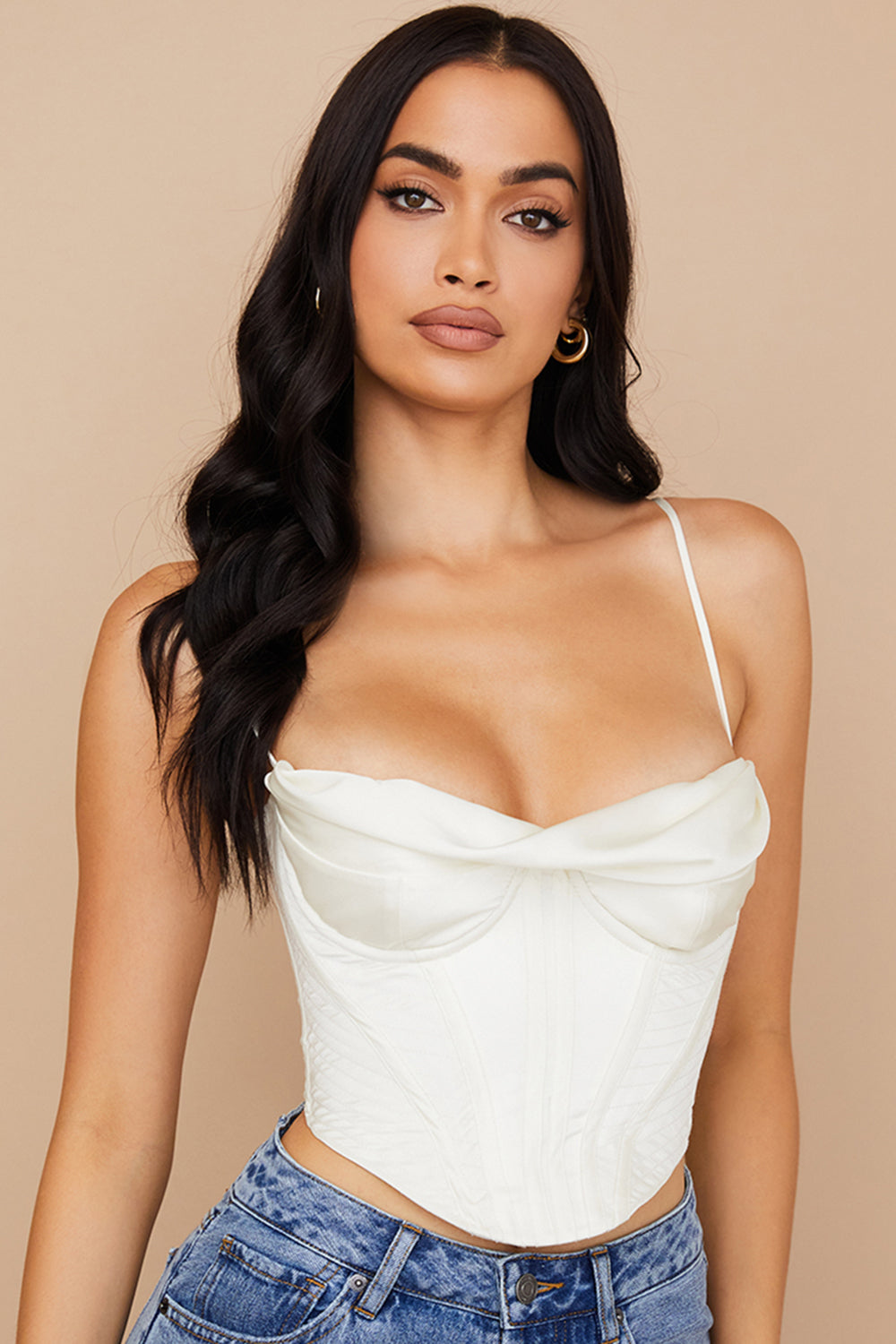 Ivory satin draped corset