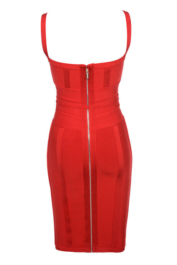 Red bandage dress with tie belt