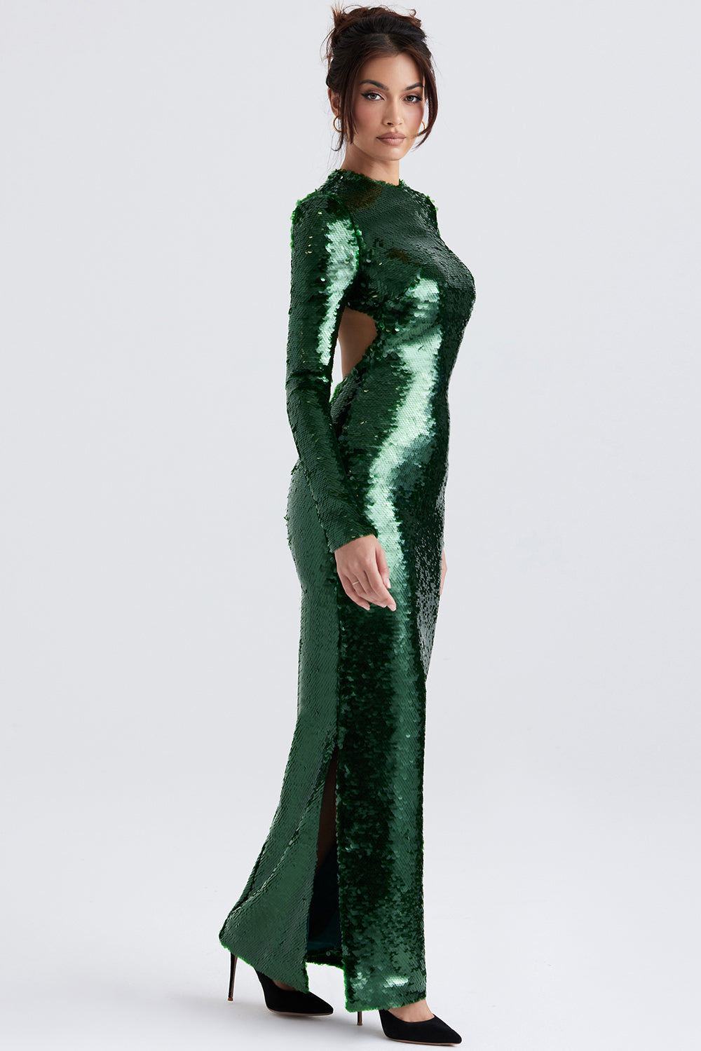 Pine green maxi dress with sequins