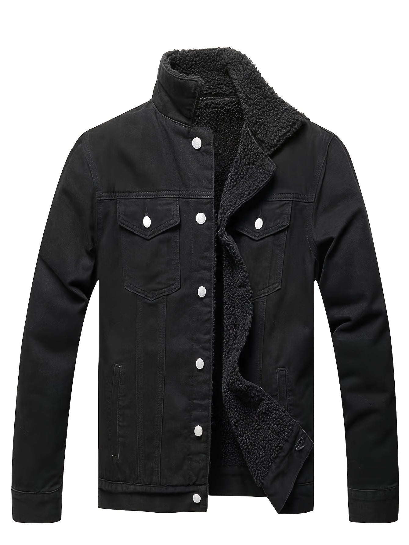 Black fleece denim jacket