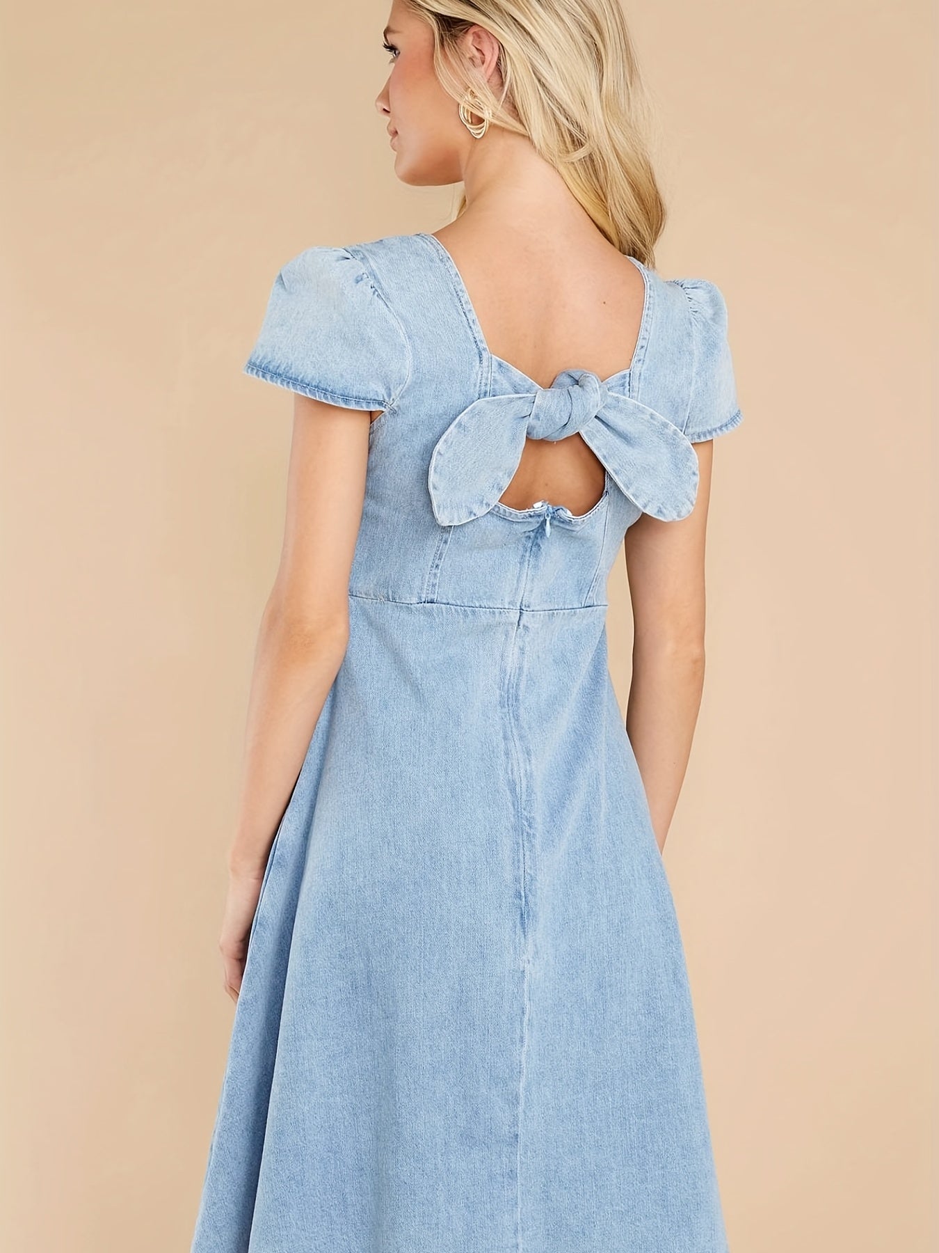 Blue denim dress with square neck