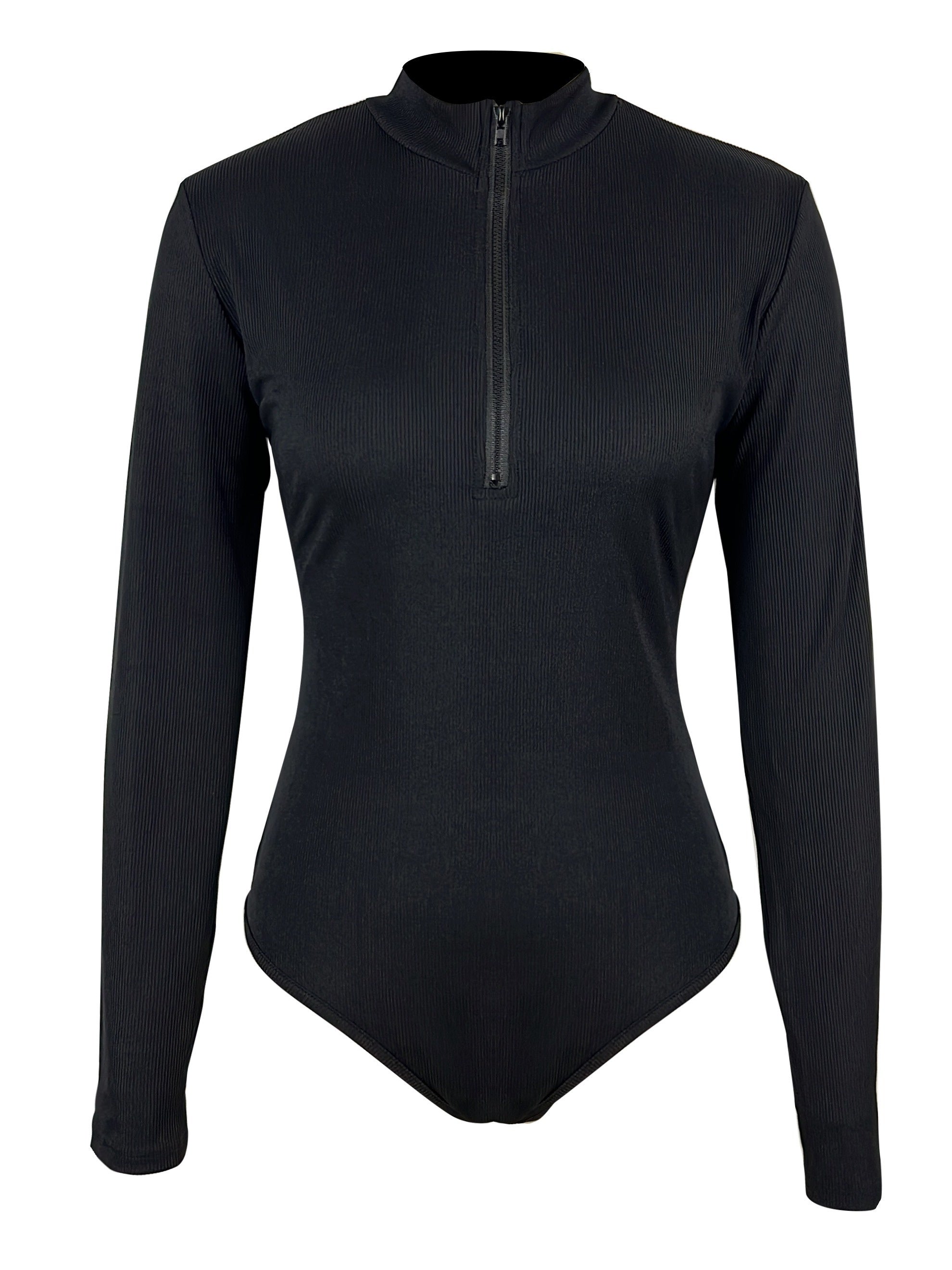 Casual black slim bodysuit with long sleeves