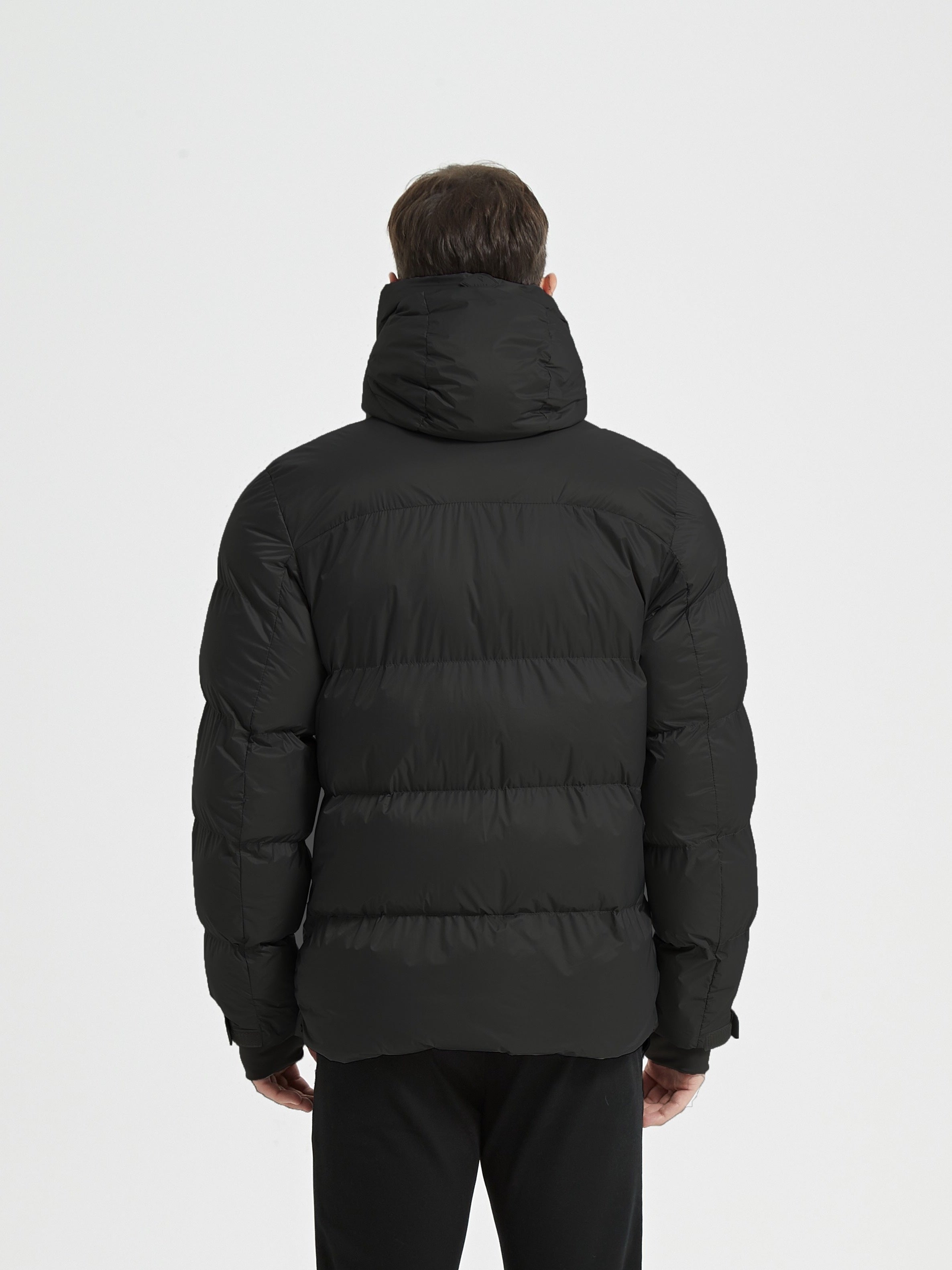 Windproof puffer jacket with stand-up collar