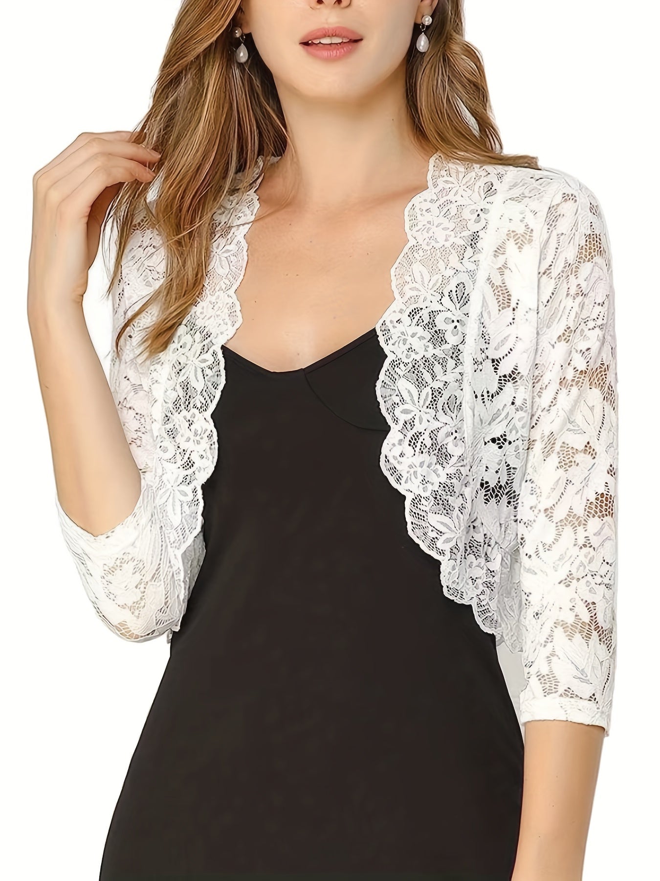 Semi transparent cropped cardigan with floral lace