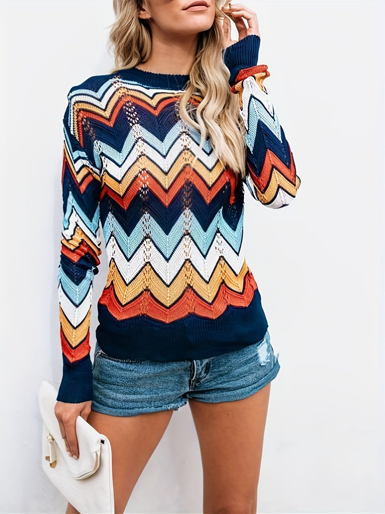 Sweater with a linear design