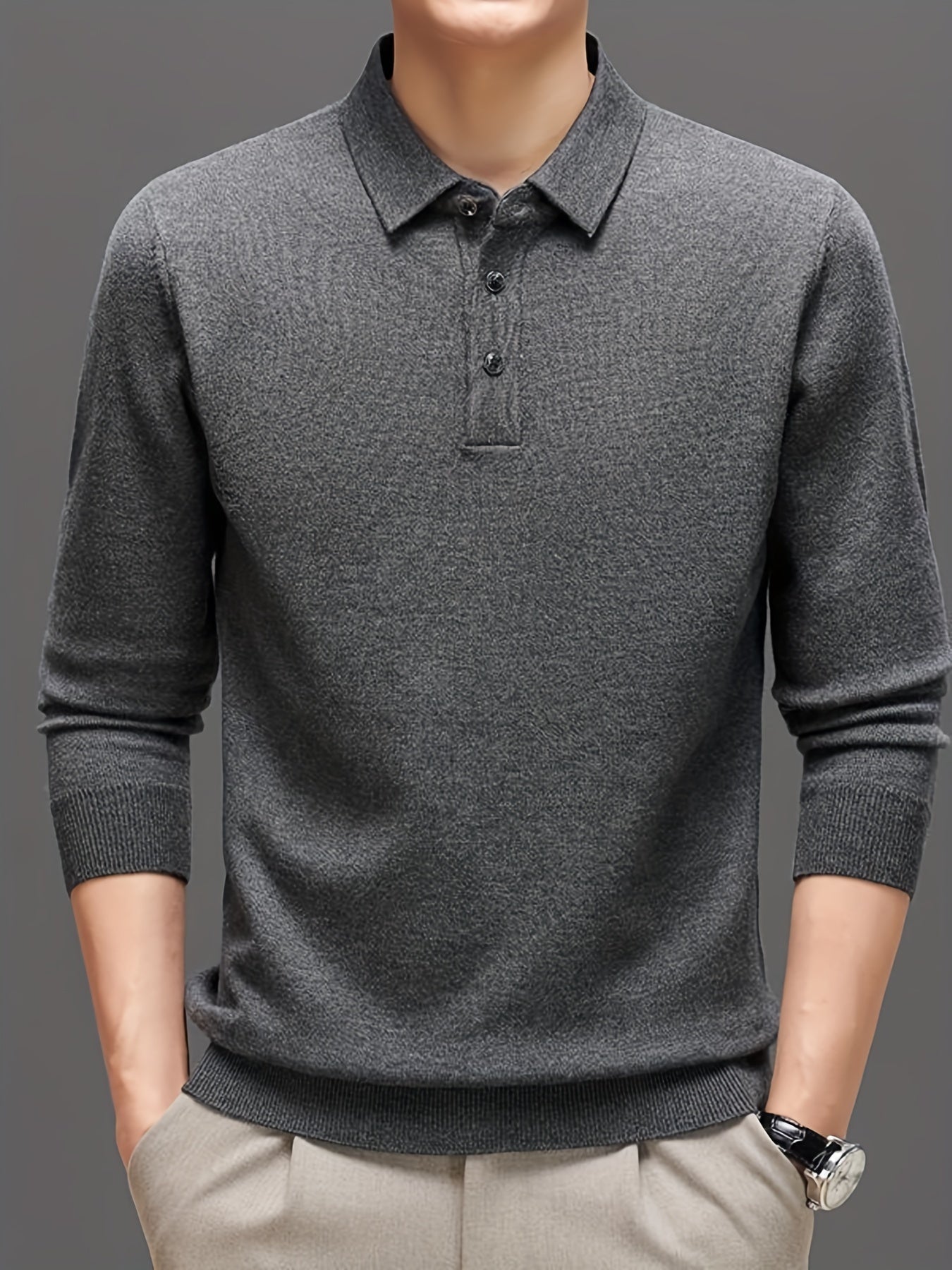 Lapel sweater with high stretch for men