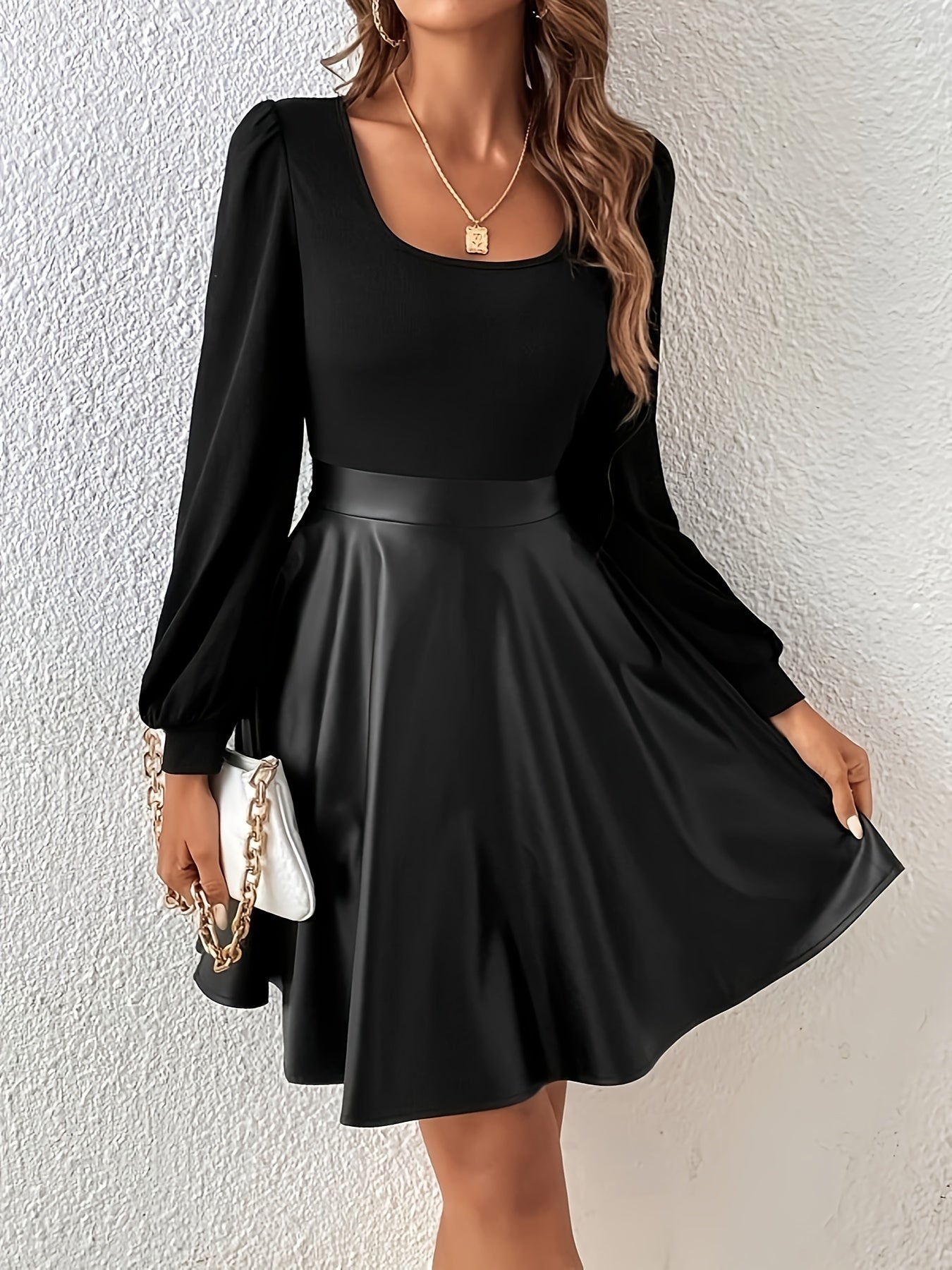 Black slim dress with long sleeves