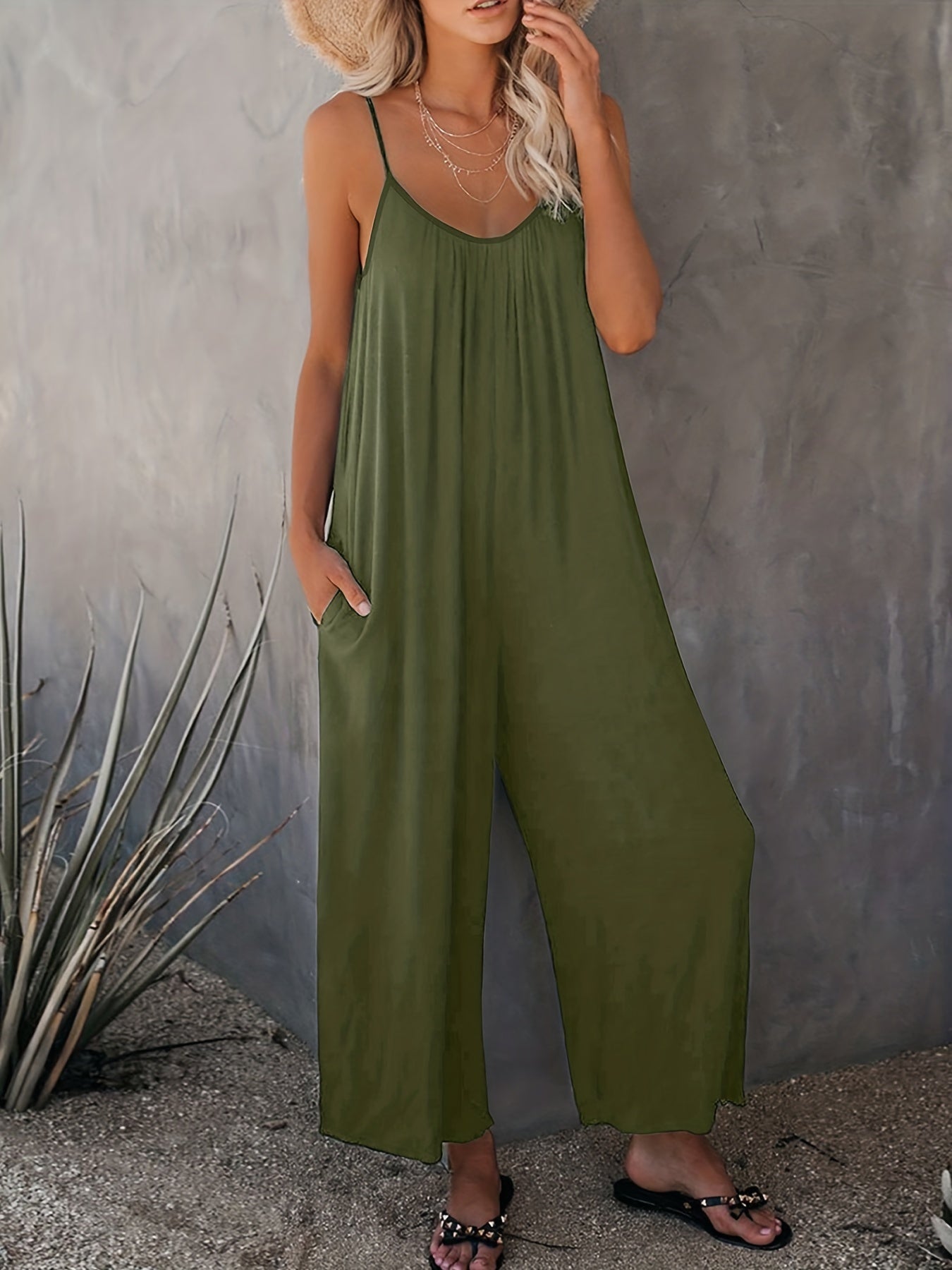 Jumpsuit with wide legs and spaghetti straps