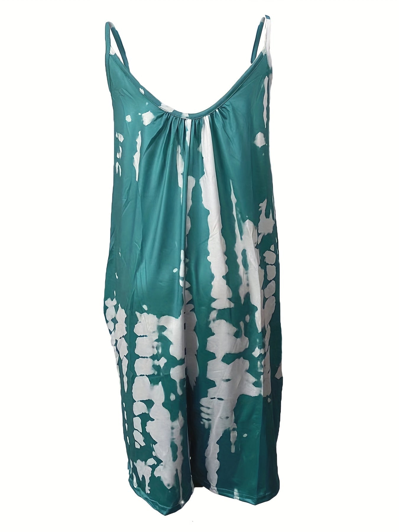 Boho blue tie dye sleeveless romper with round neck