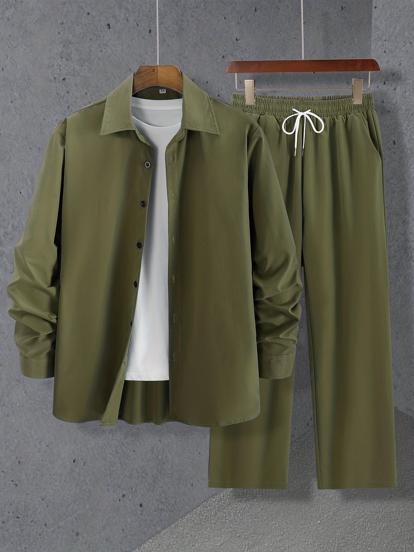 Simple set consisting of a long-sleeved shirt and drawstring trousers for summer