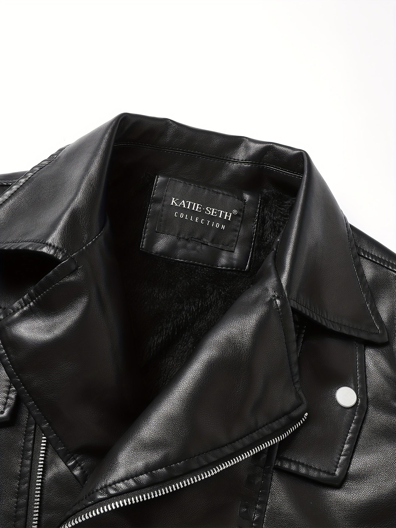 Warm thick leather biker jacket