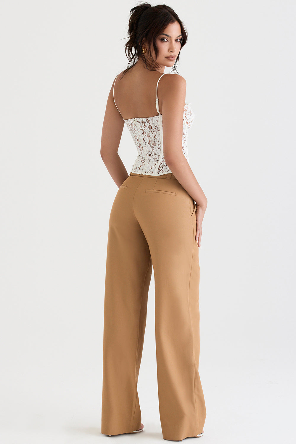 Lace underwire corset with Caramel relaxed trousers