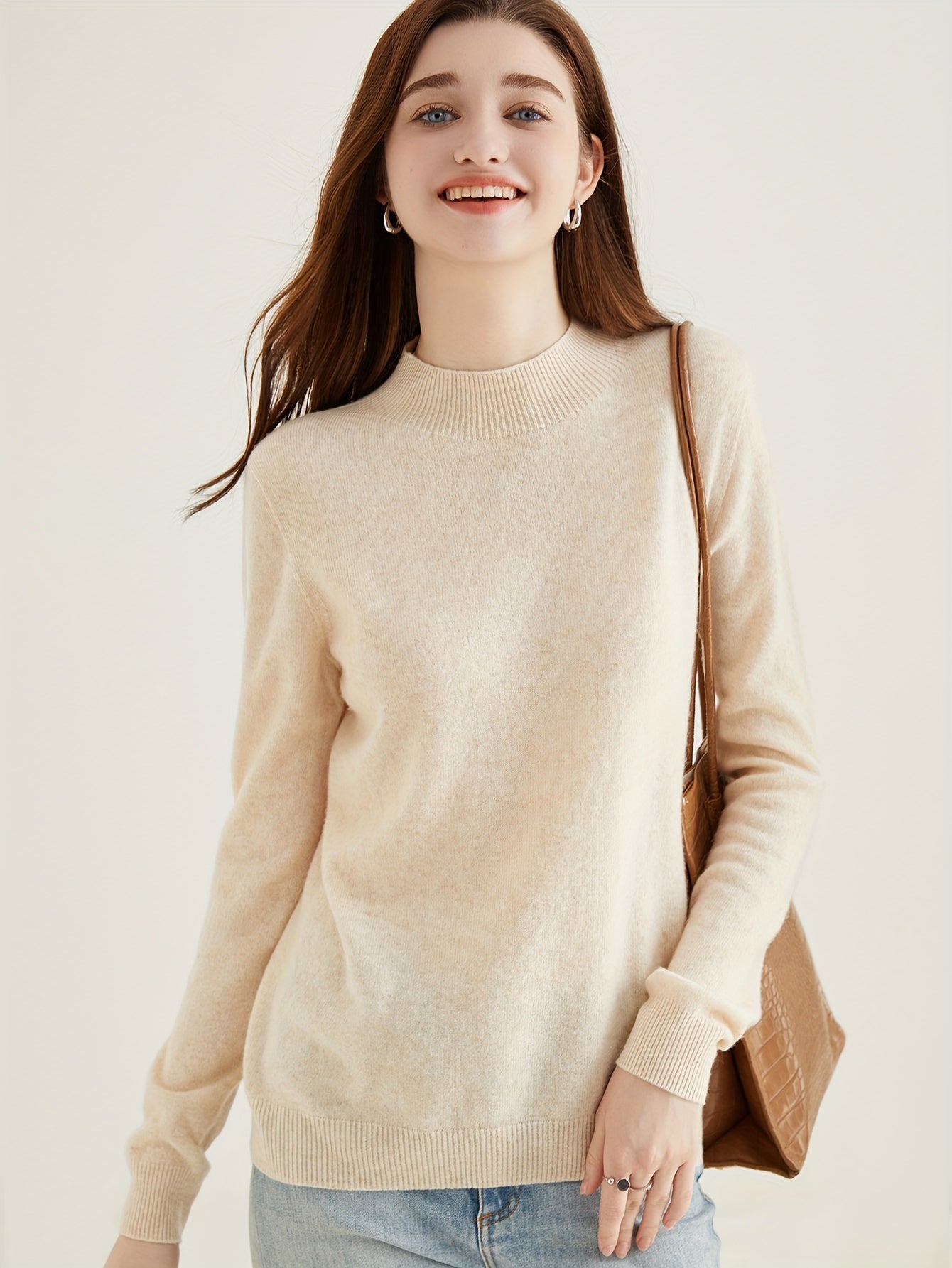 Sweater with high collar and wool sleeves