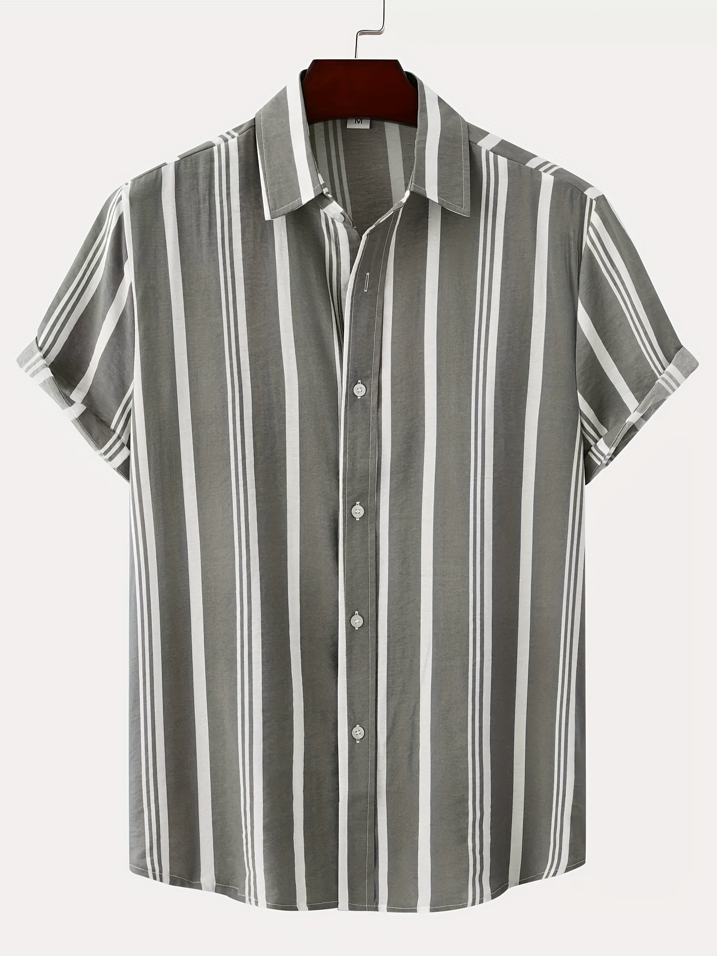 Casual thin short sleeve lapel shirt for men with a striped pattern