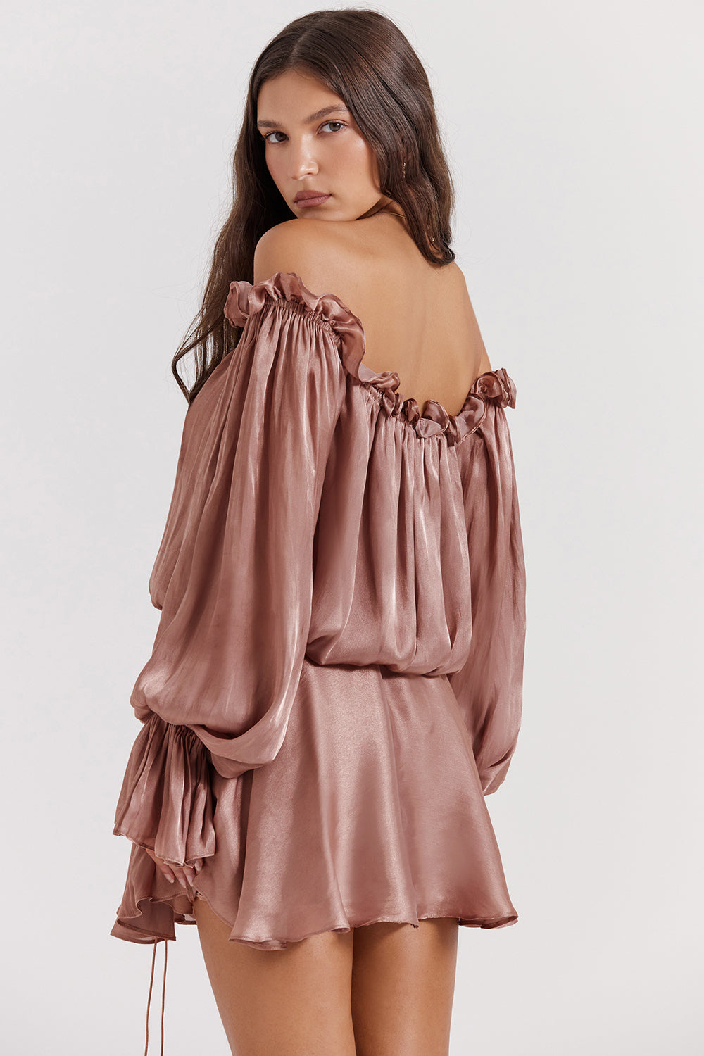 Hazelnut off shoulder dress