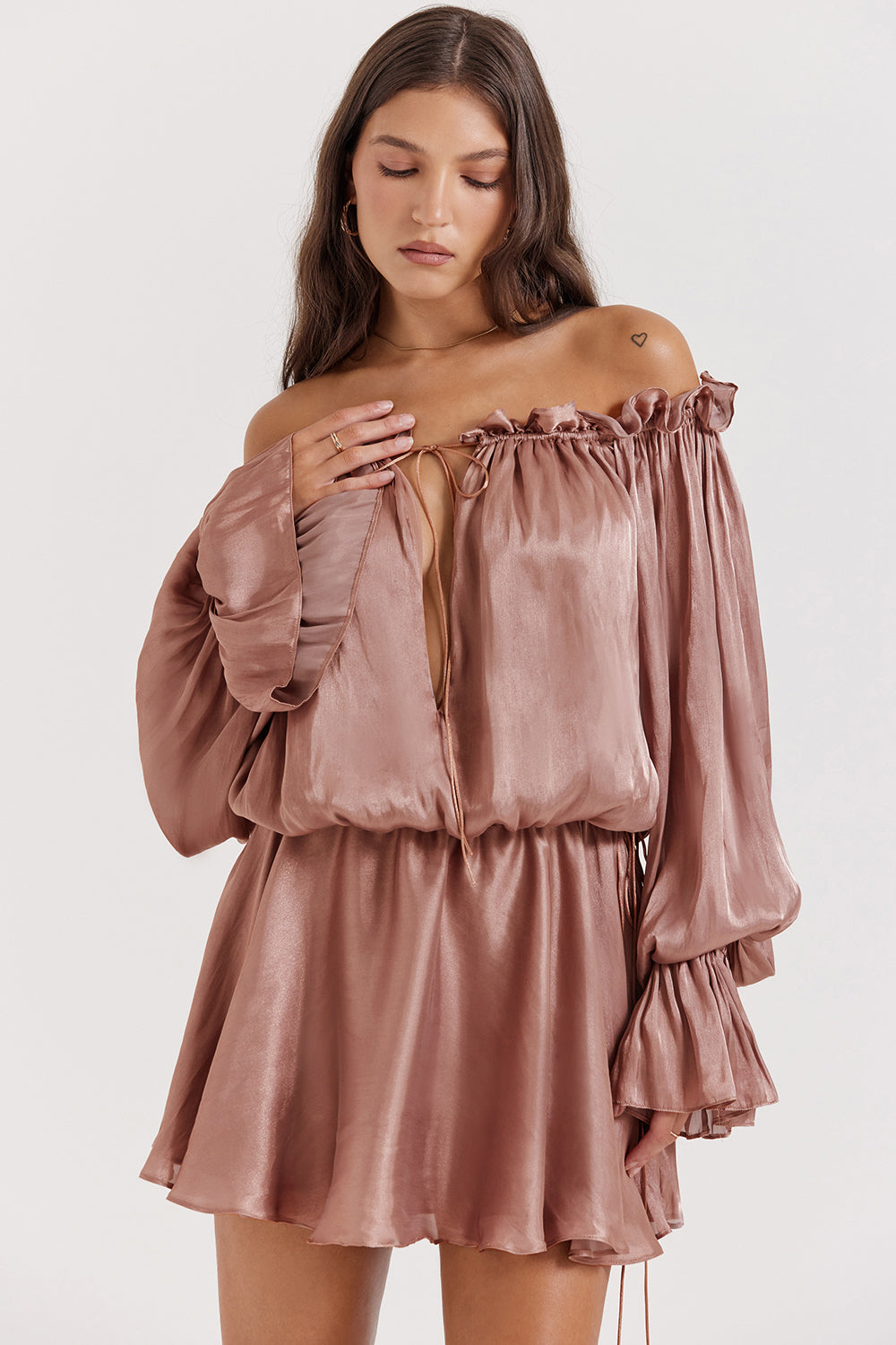 Hazelnut off shoulder dress