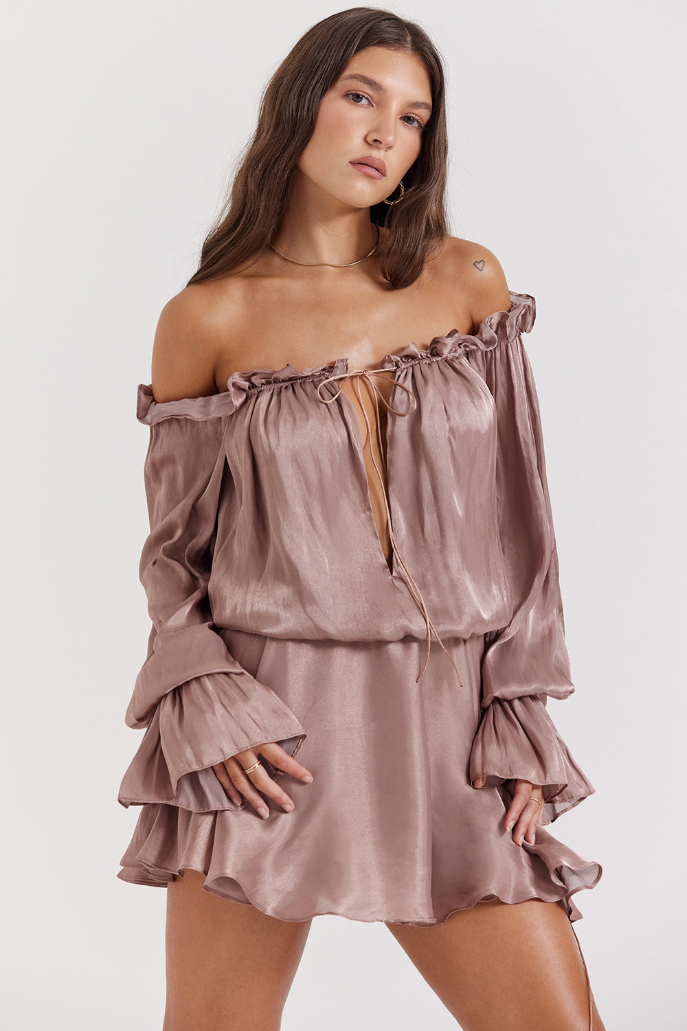 Hazelnut off shoulder dress