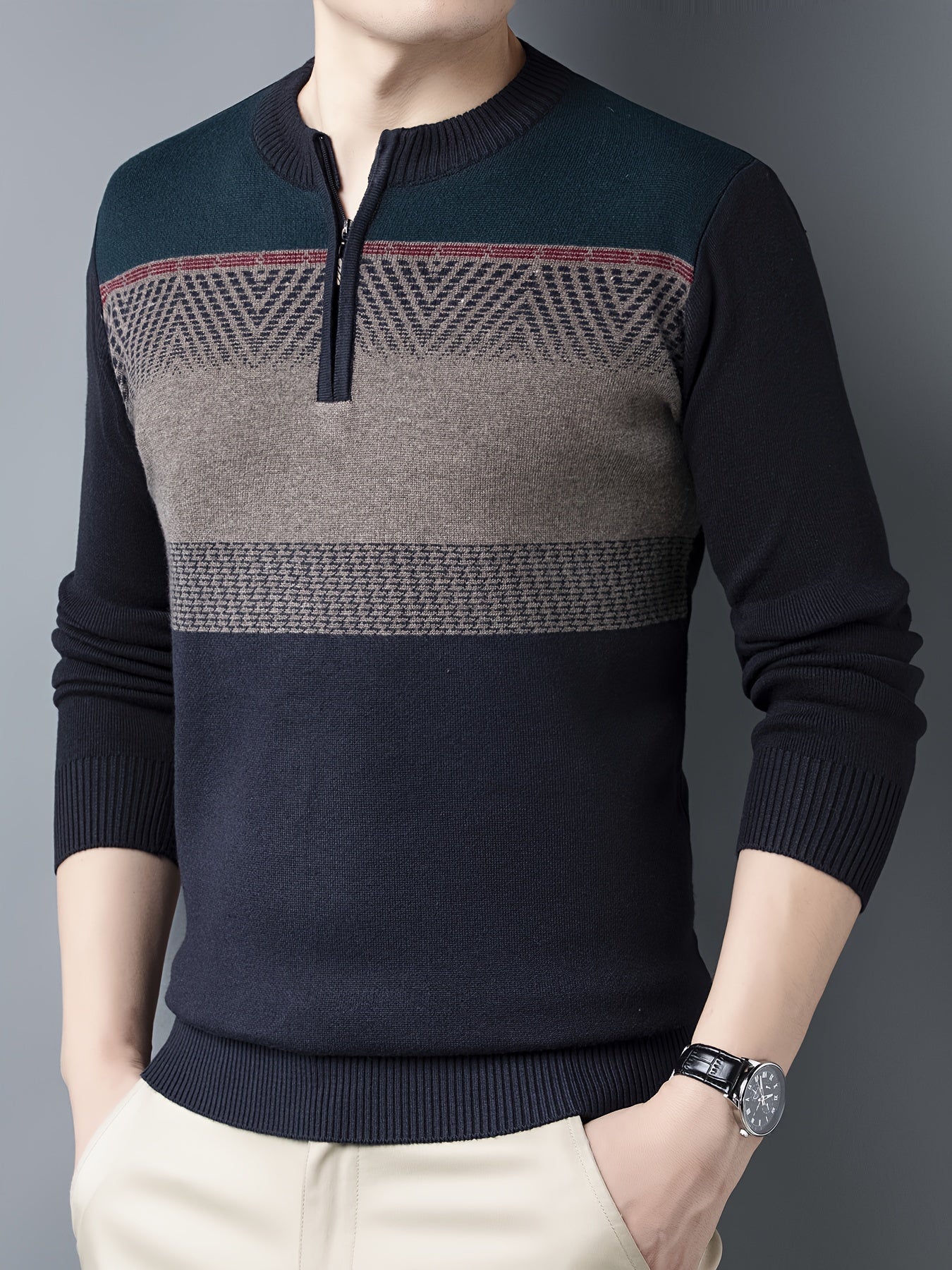 Navy blue knitted sweater for men