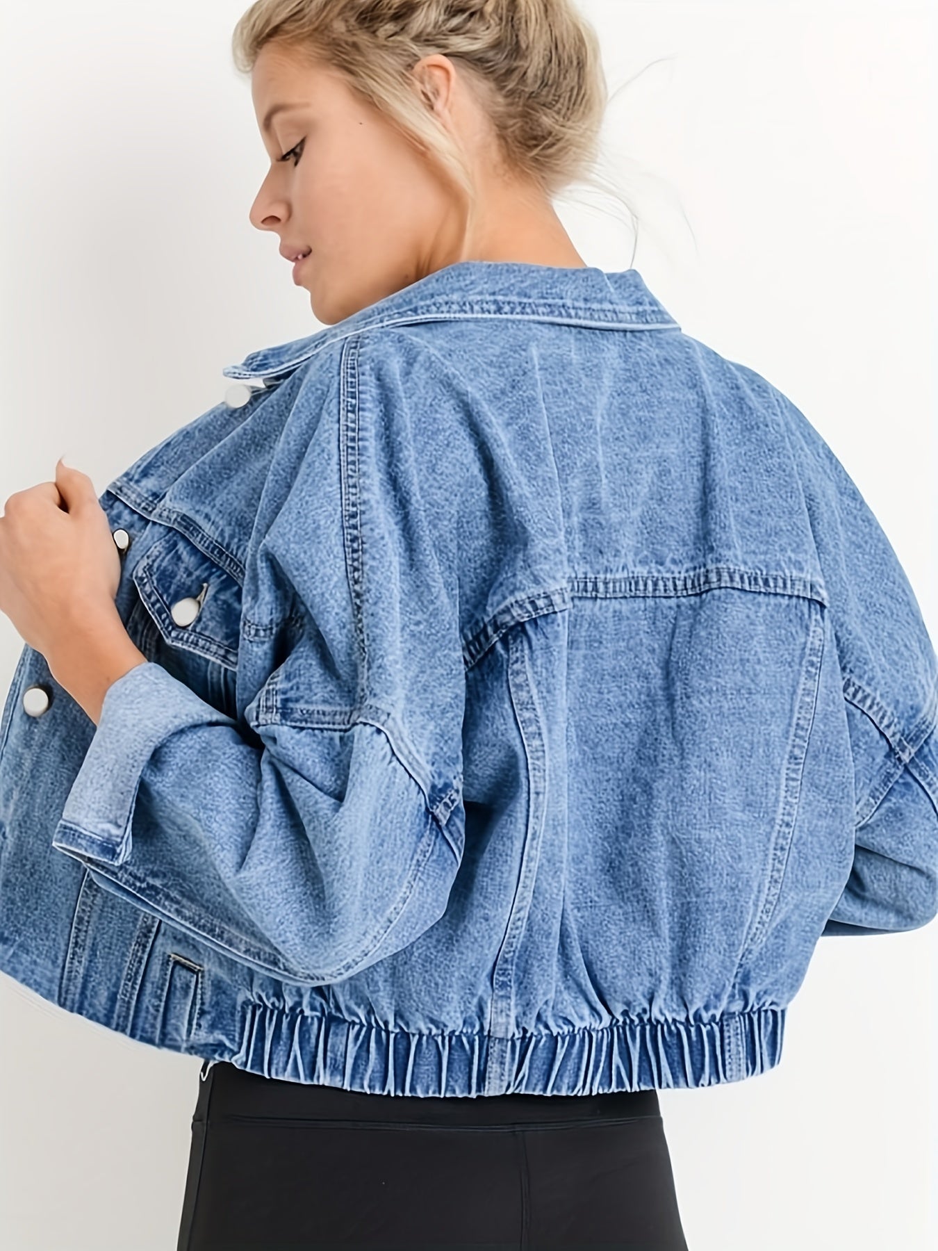 Blue denim jackets with short lapels