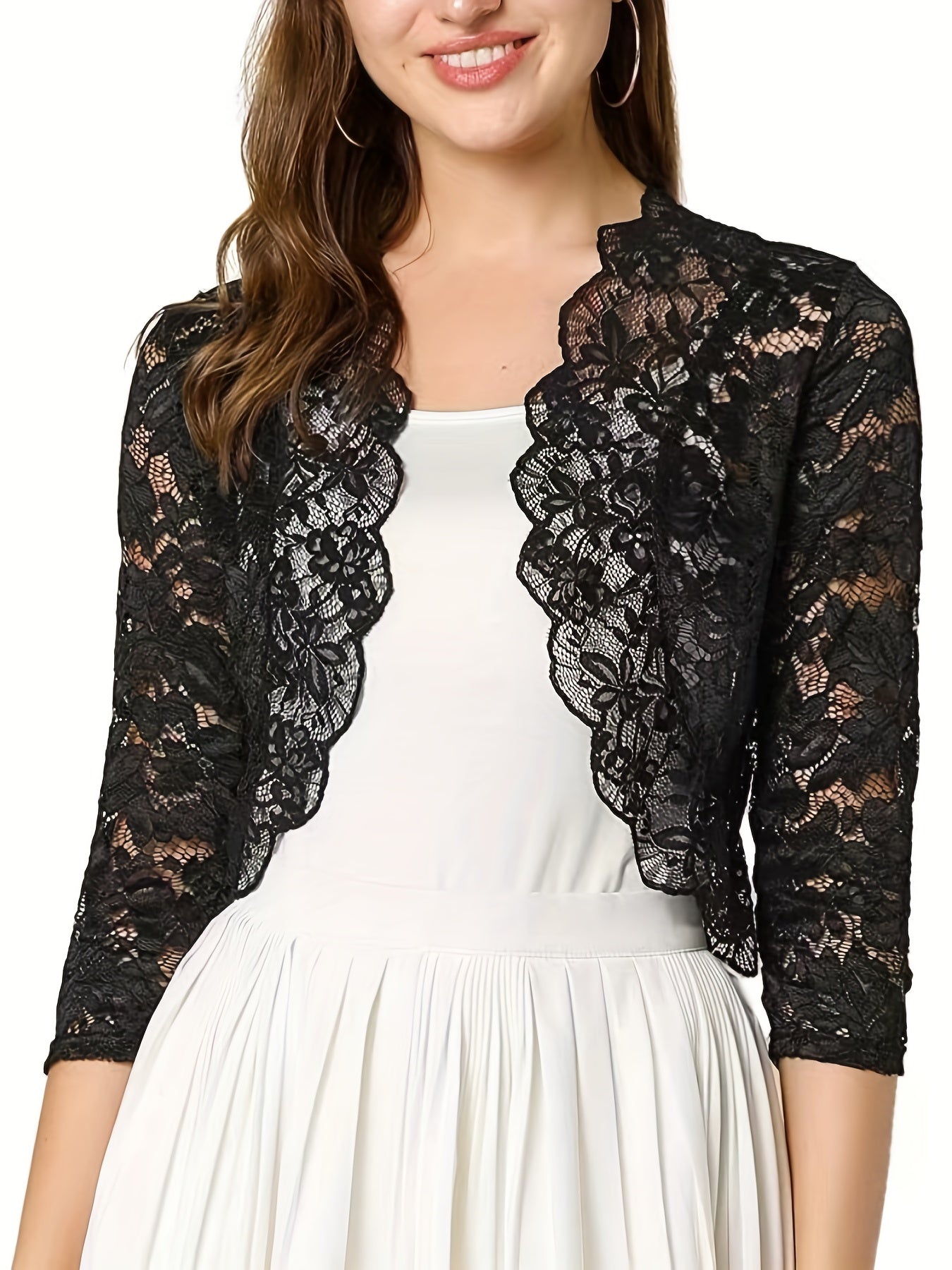 Semi transparent cropped cardigan with floral lace