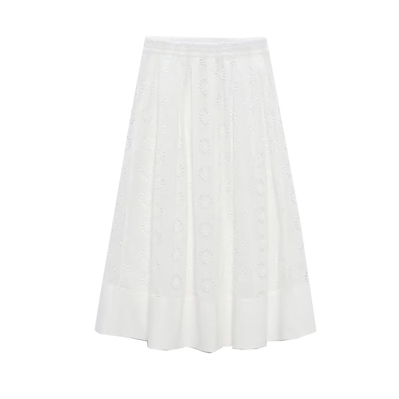 Openwork embroidered white top with skirt