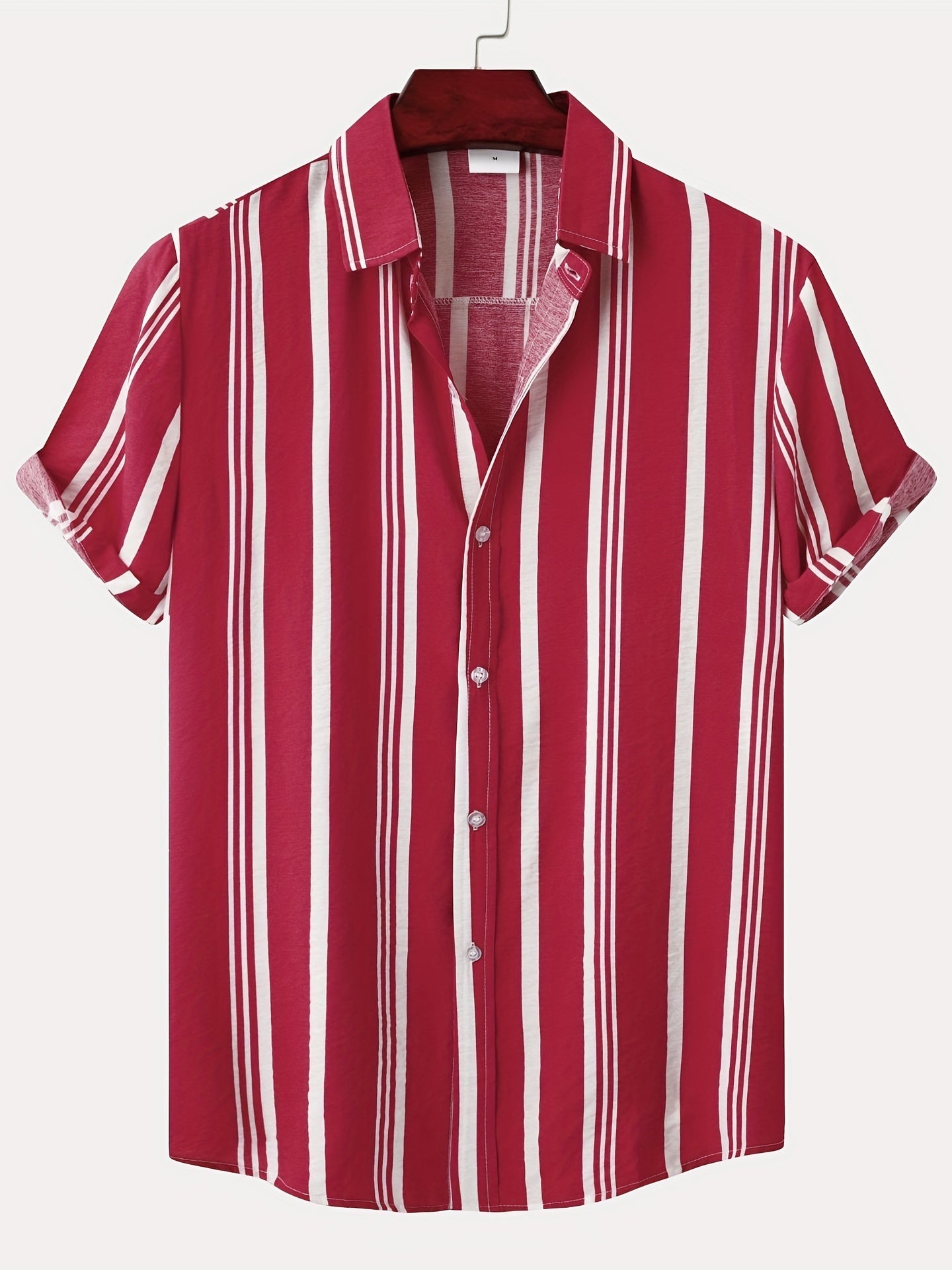 Casual thin short sleeve lapel shirt for men with a striped pattern