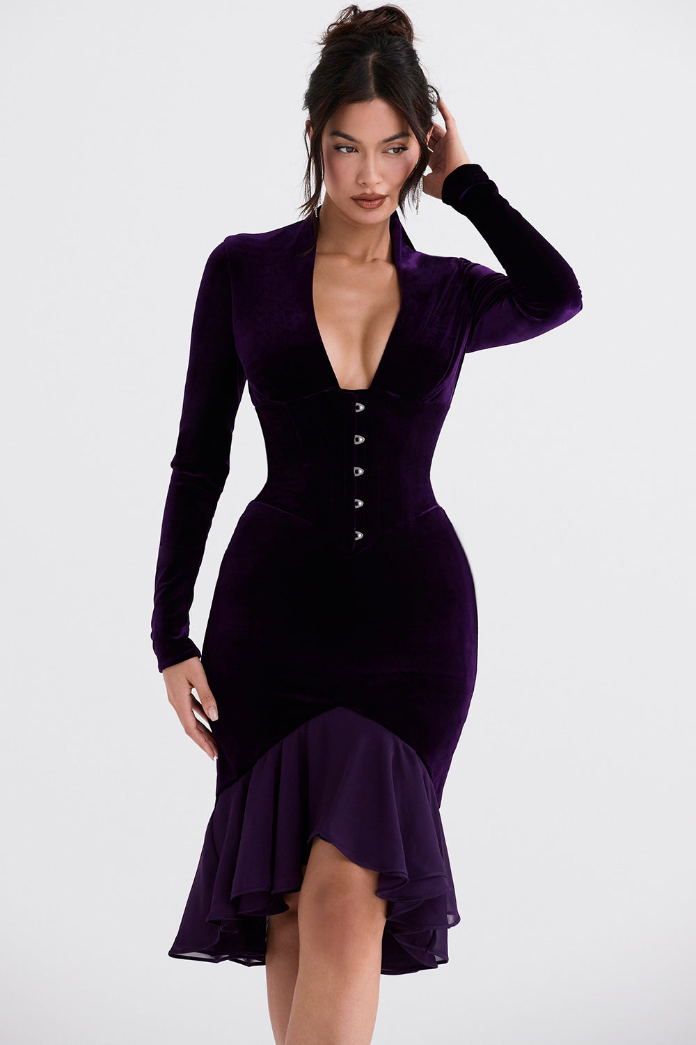 Dark purple velvet corset dress