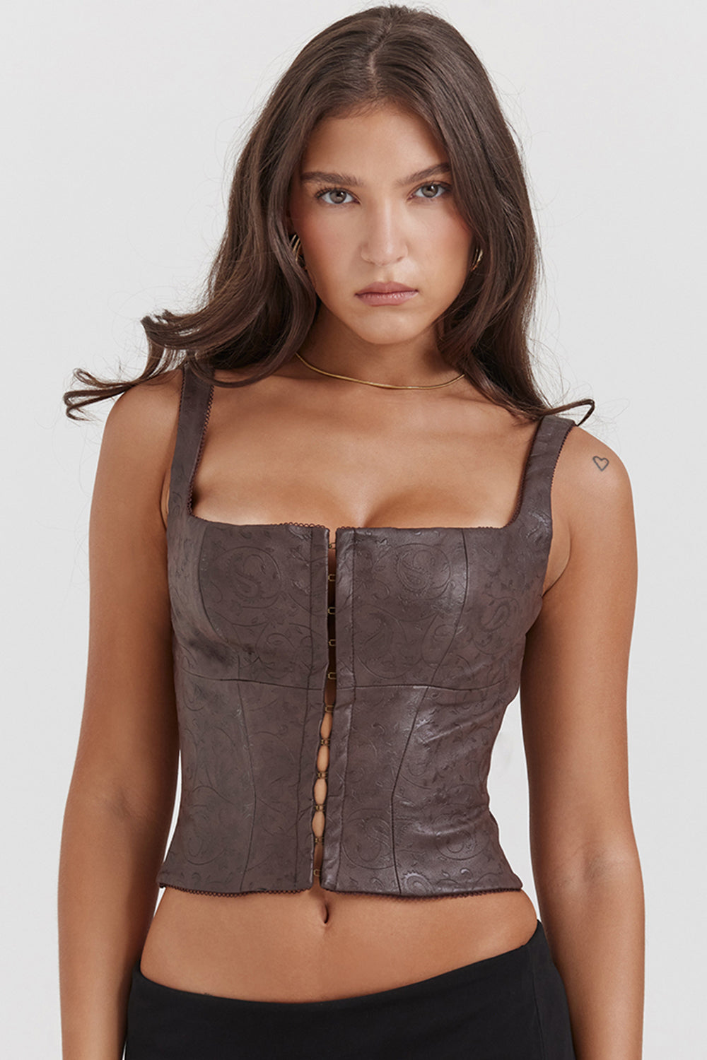 Brown corset made of vegan leather