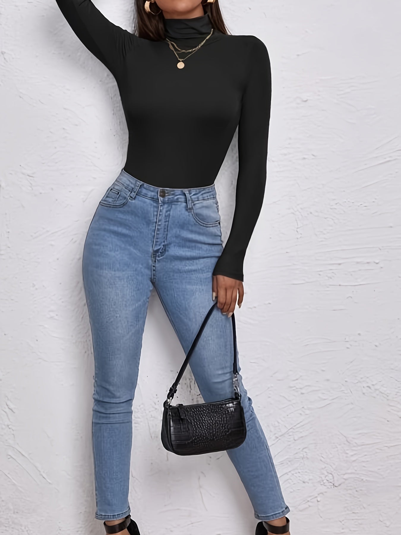 Black slim fit top with turtleneck