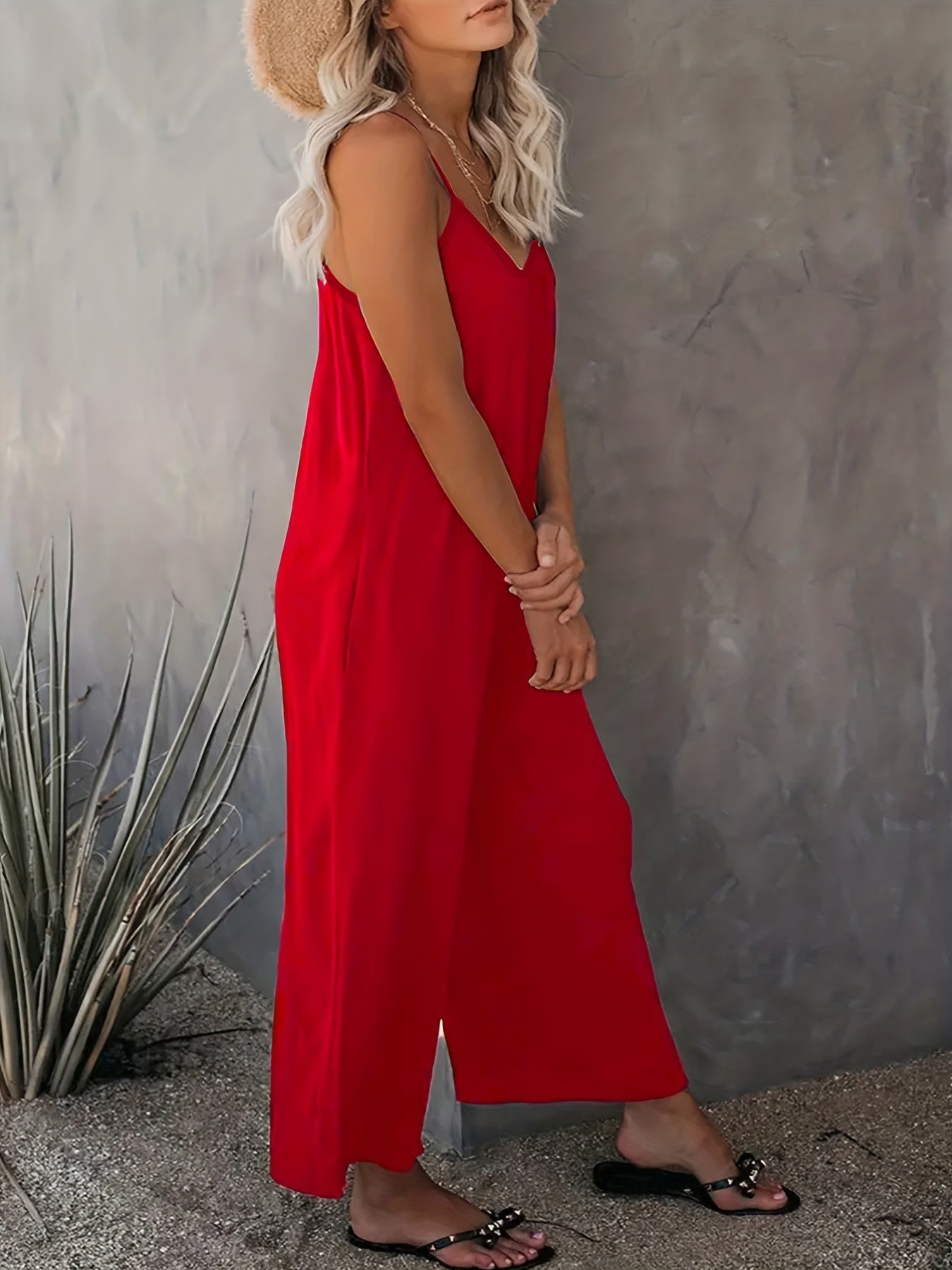 Jumpsuit with wide legs and spaghetti straps