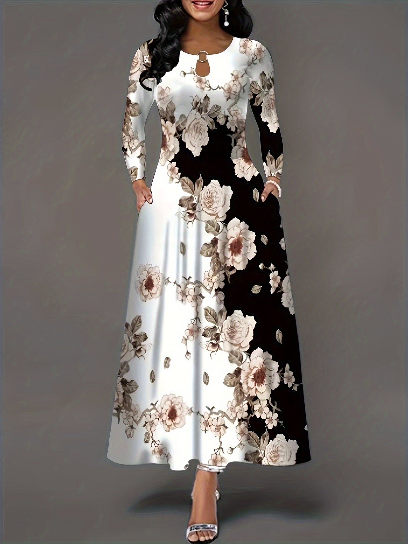 Elegant keyhole dress with floral print